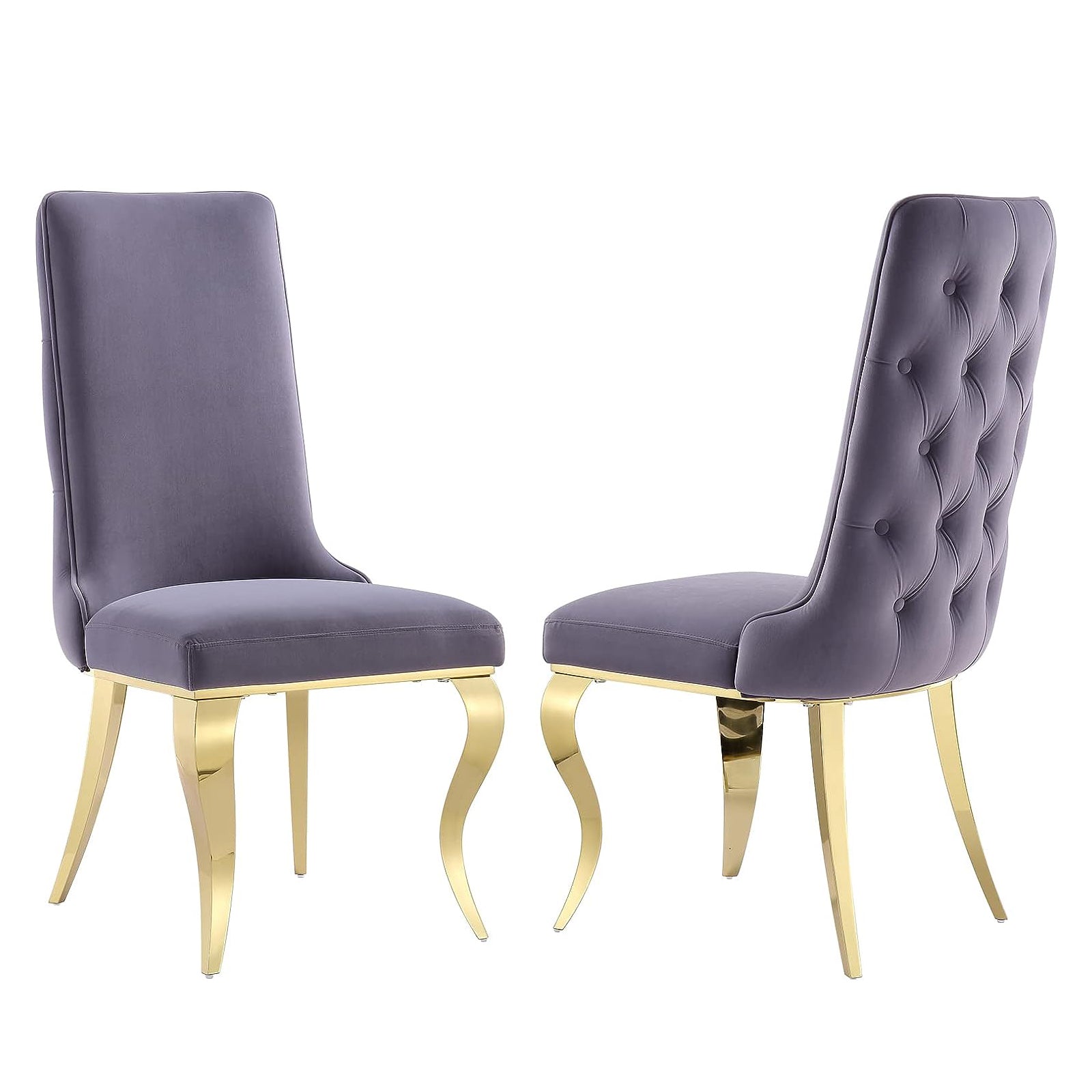 Gray velvet Dining Chairs | Button Back | Heavy duty | Gold metal legs | C160