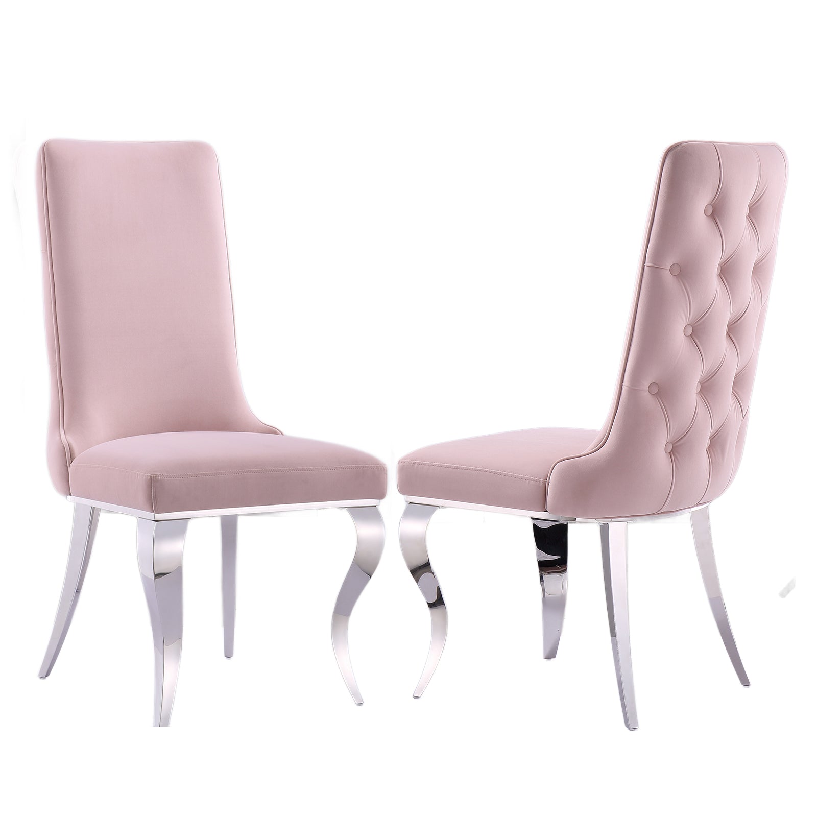 Pink velvet Dining Chairs | Button Back | Heavy duty | Silver metal legs | C162