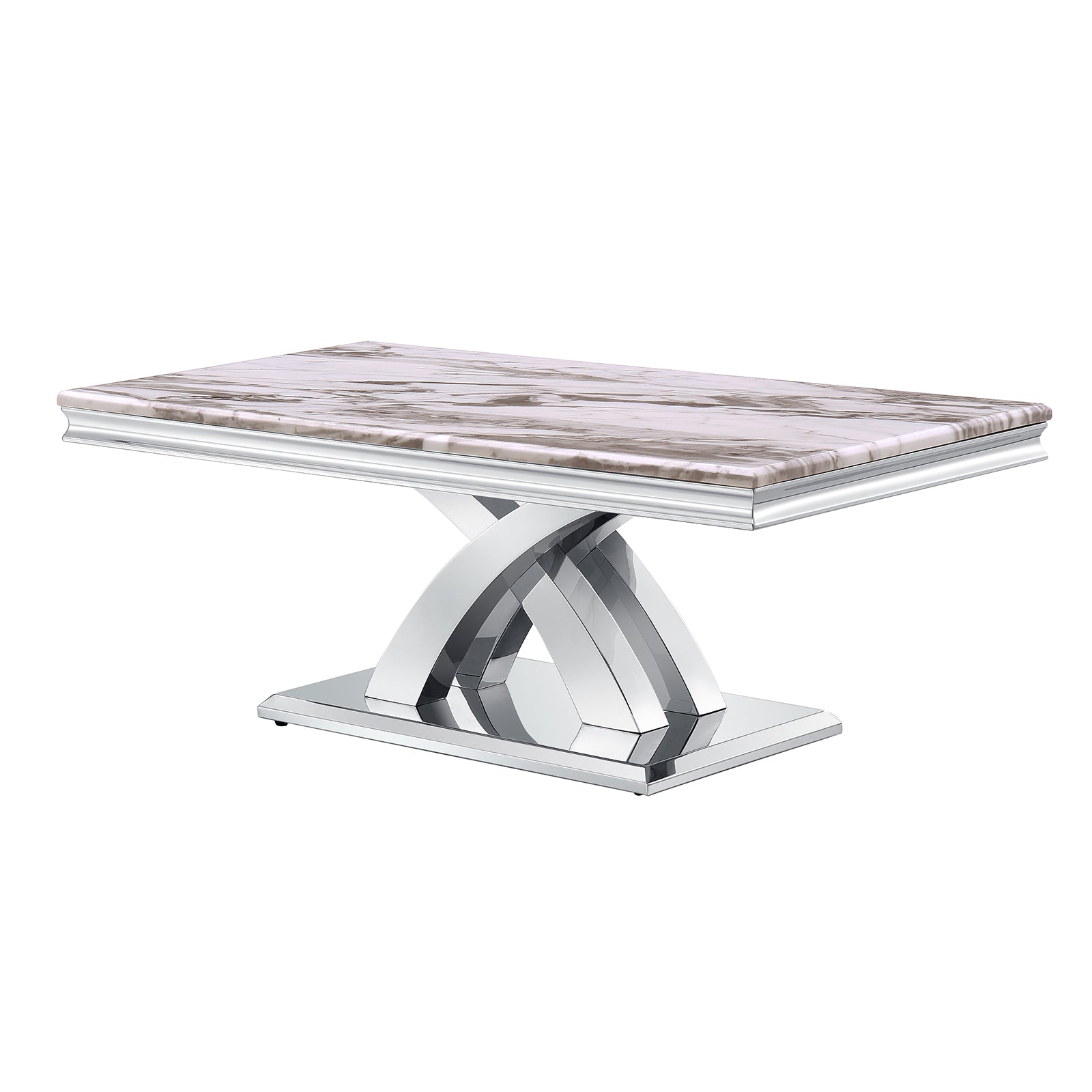 Silver Coffee Table with Metal Double X Base | F313