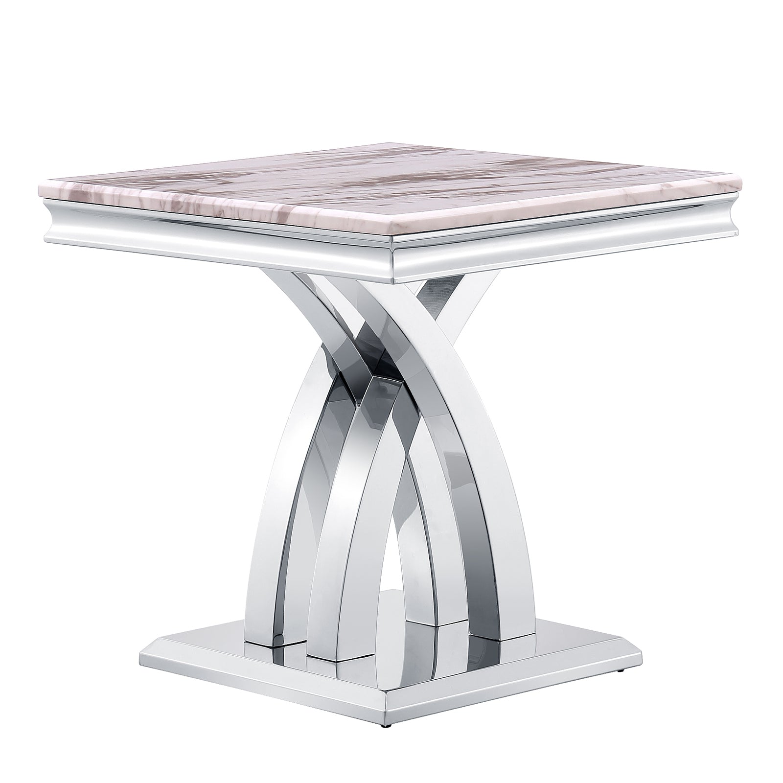 Silver End Table with Double X Pedestal | E417