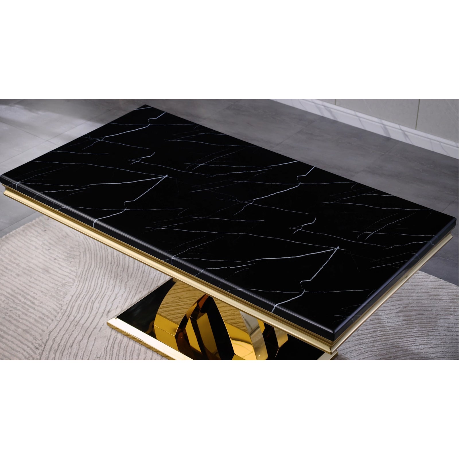 Black Gold DIning table | 65'' Rectangular Top | Metal Double X Base | T200
