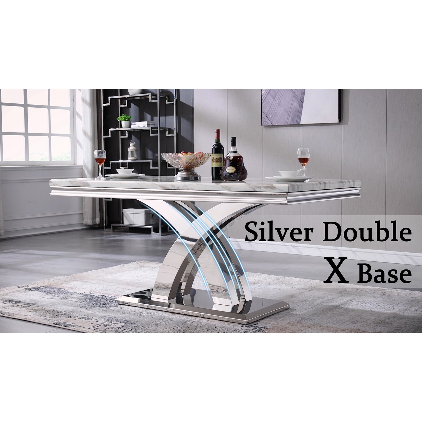 646-Set | AUZ White and Silver Dining room Sets for 6