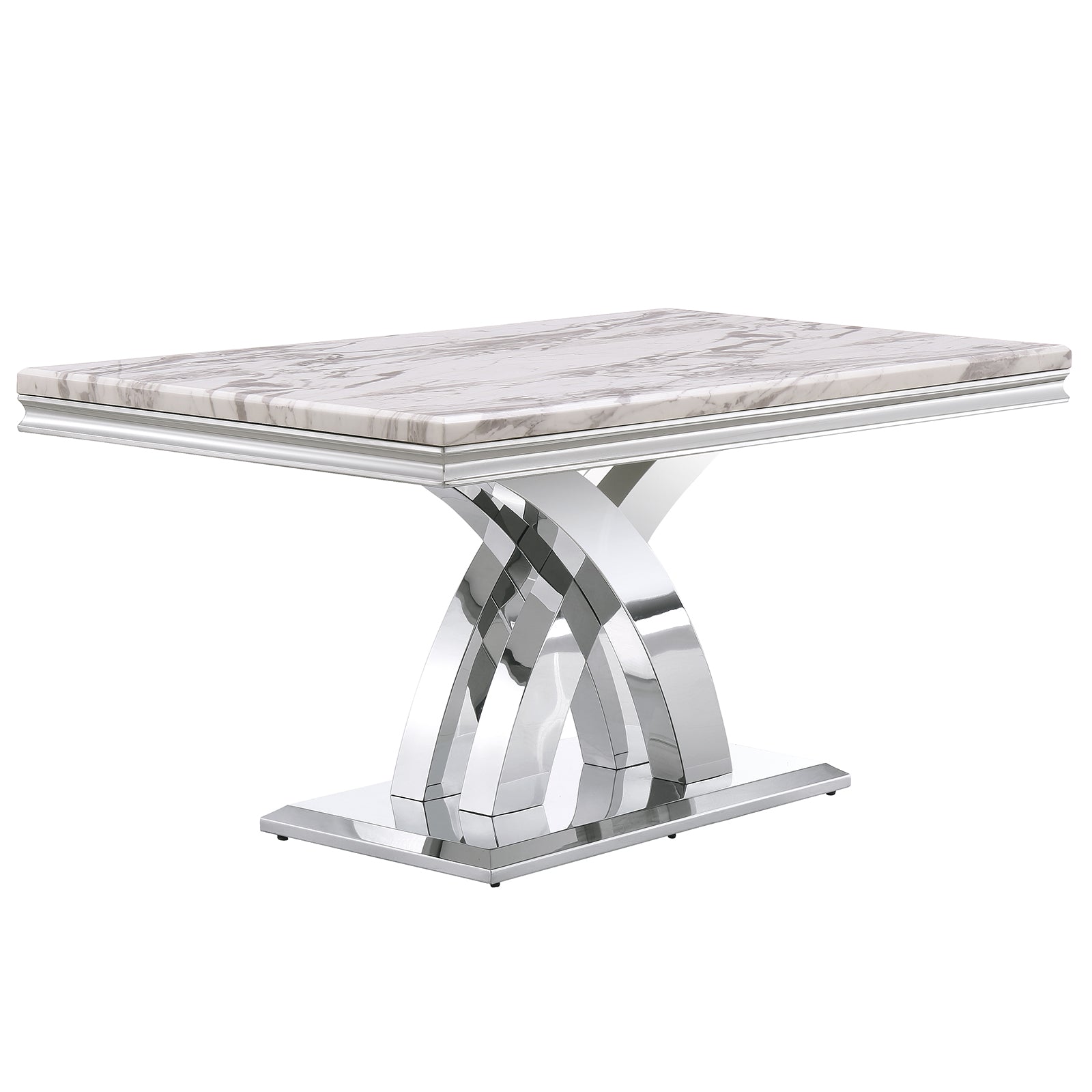 Gray Silver dining table | 65'' Rectangular Top | Metal Double X base | T201
