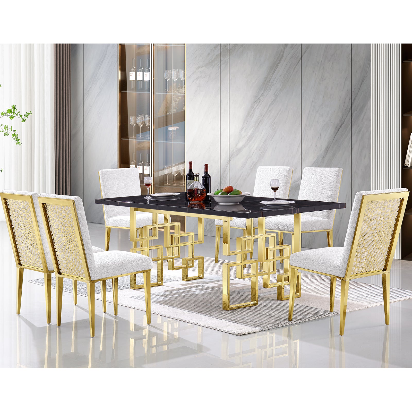 Boucle Dining Chairs |Metal pattern back|Metal legs| C107