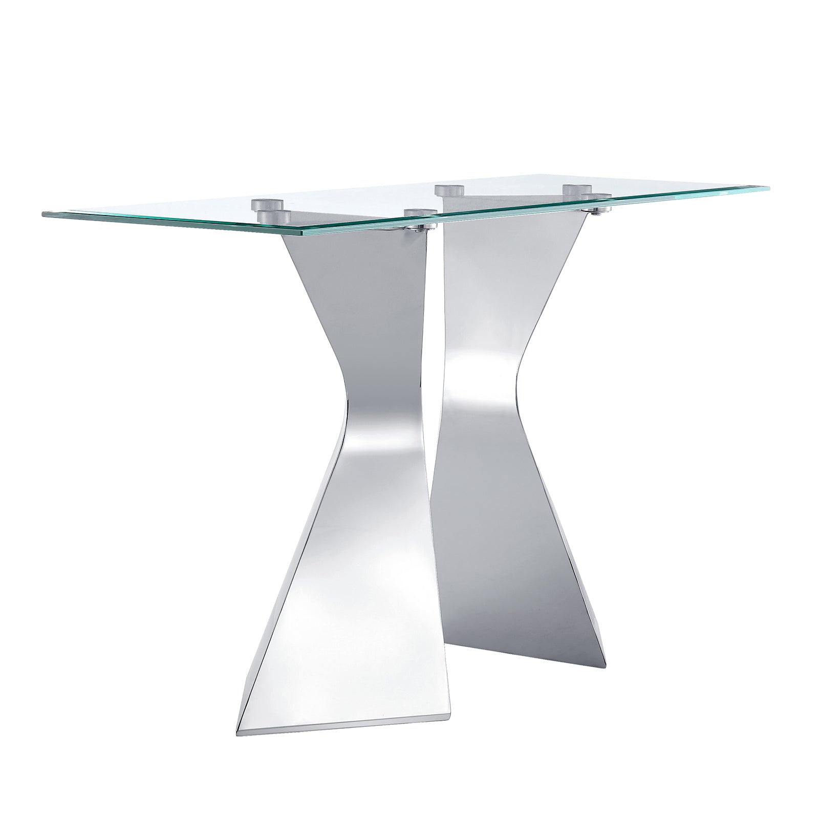 Glass Sofa Table with metal silver L-shaped legs | S519