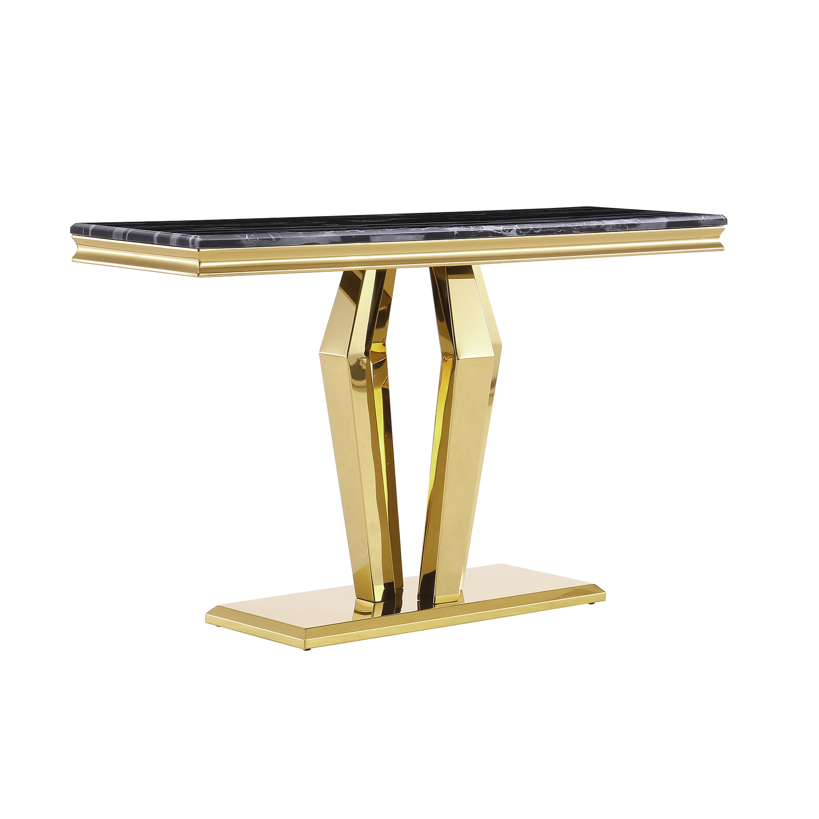 Black Gold Sofa Table with metal Geometric Base | S507