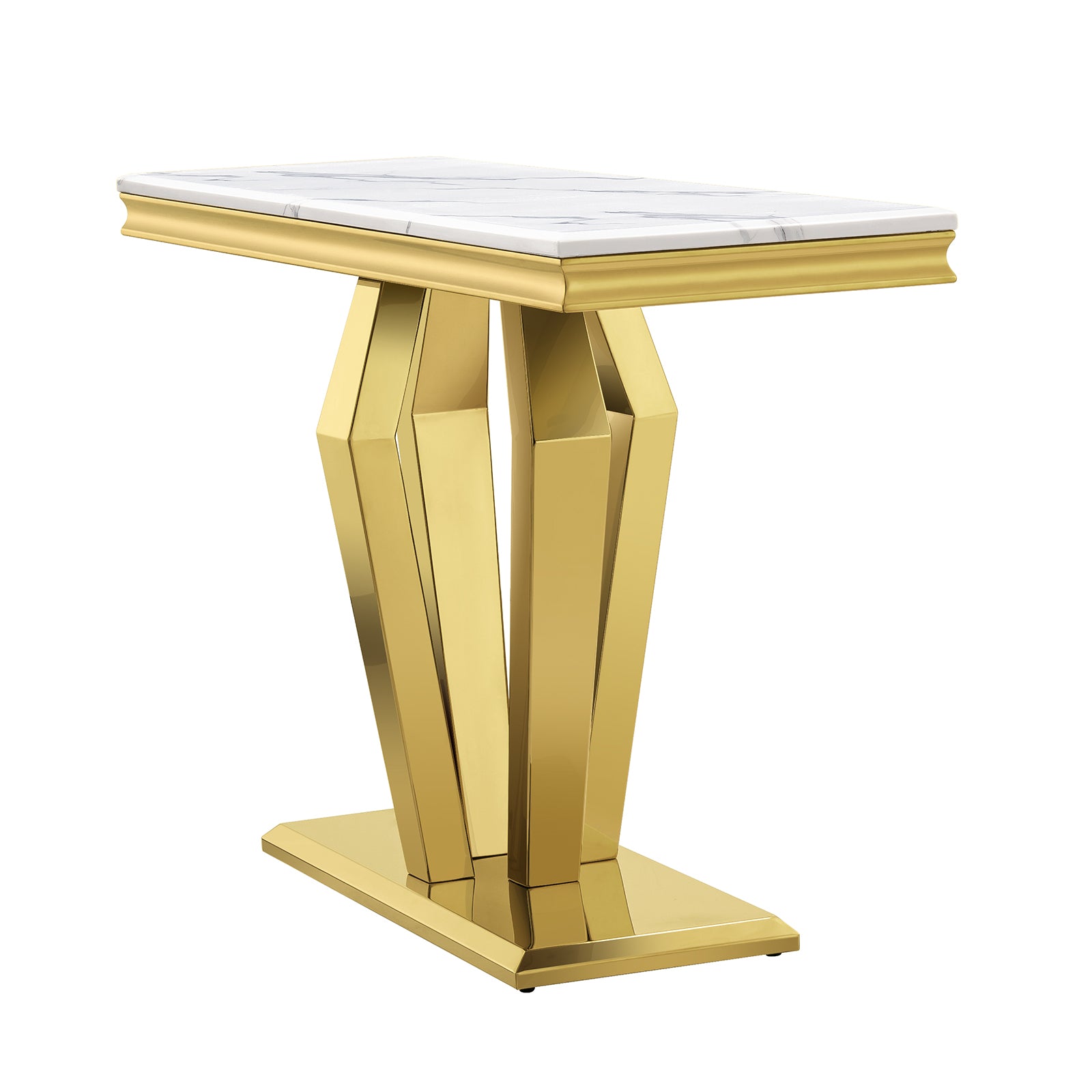 White Gold Sofa Table with metal Geometric Base | S509