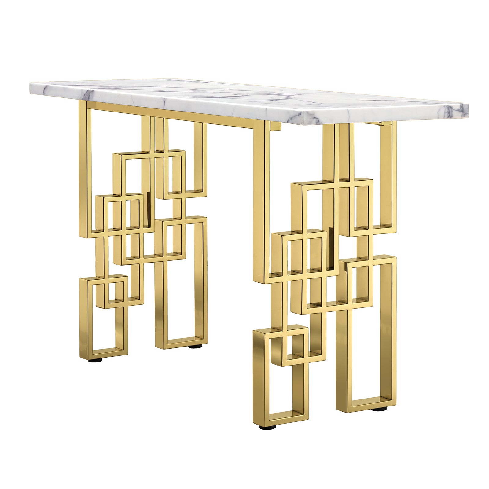 AUZ White Gold Sofa table with geometric legs | S521