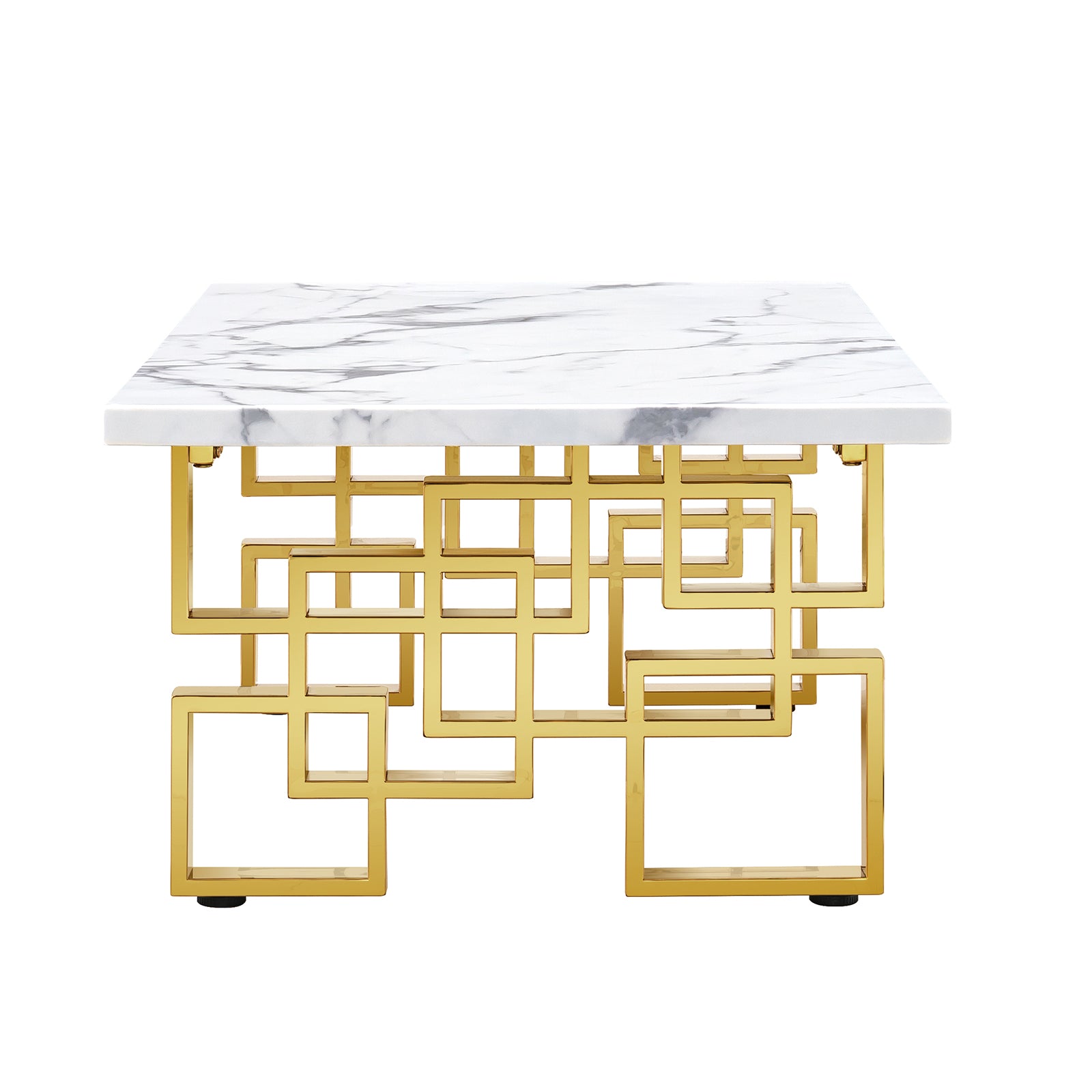 White Coffee Table with Gold Metal Geometric legs | F319