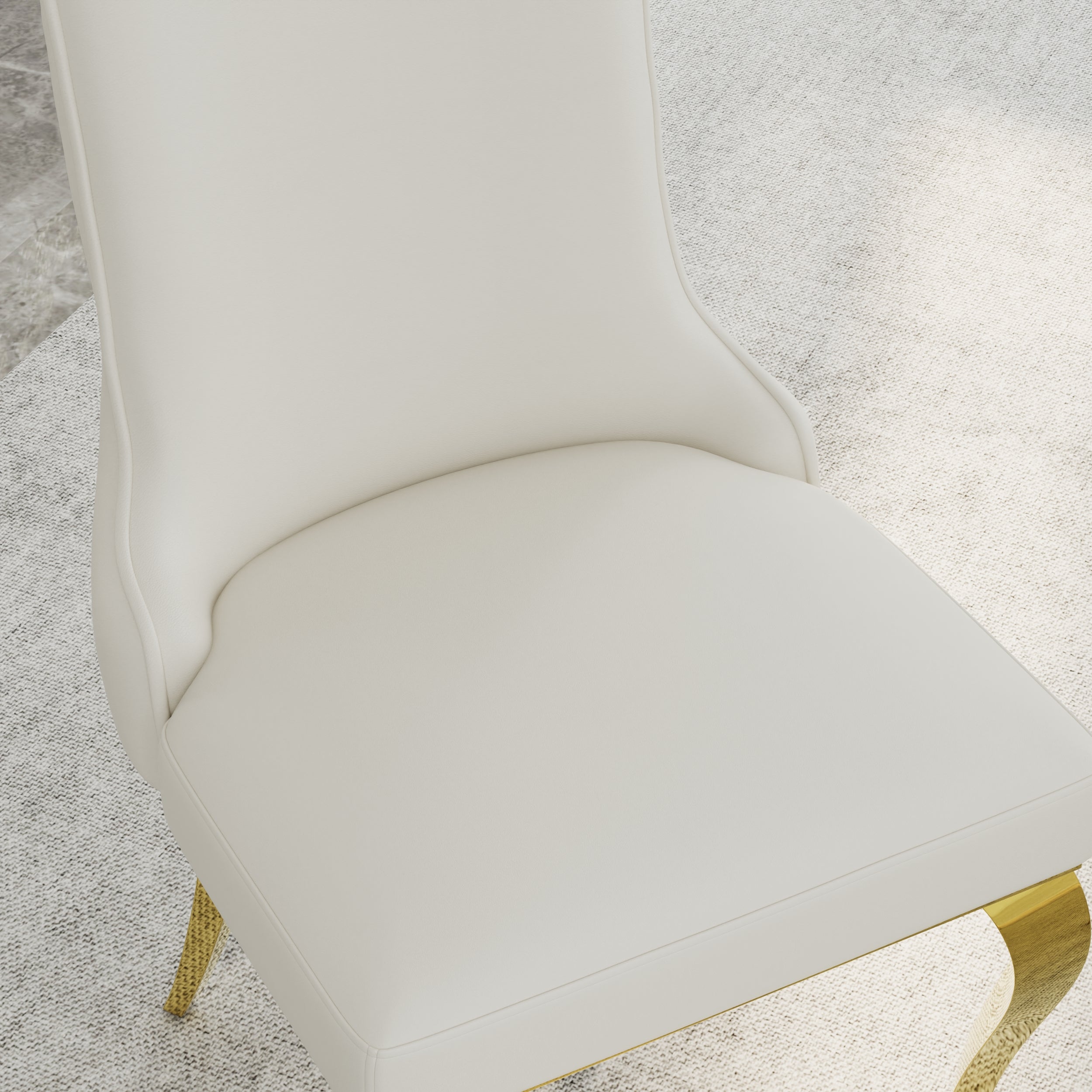 723 Set | White and Gold Dining Table Set for 8 | 78" Dining Table and 8 Pcs Leather High Back Dining Chairs