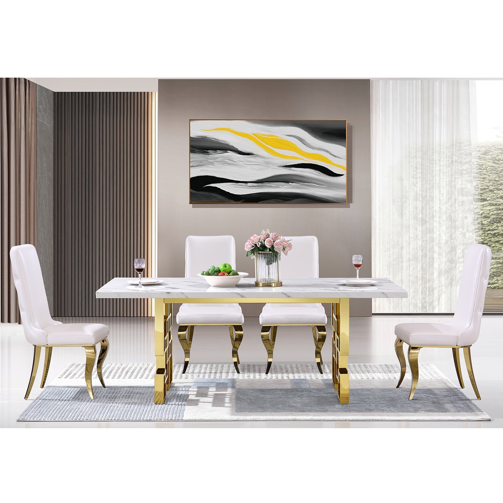 690 Set | AUZ White and Gold Dining room Sets for 6