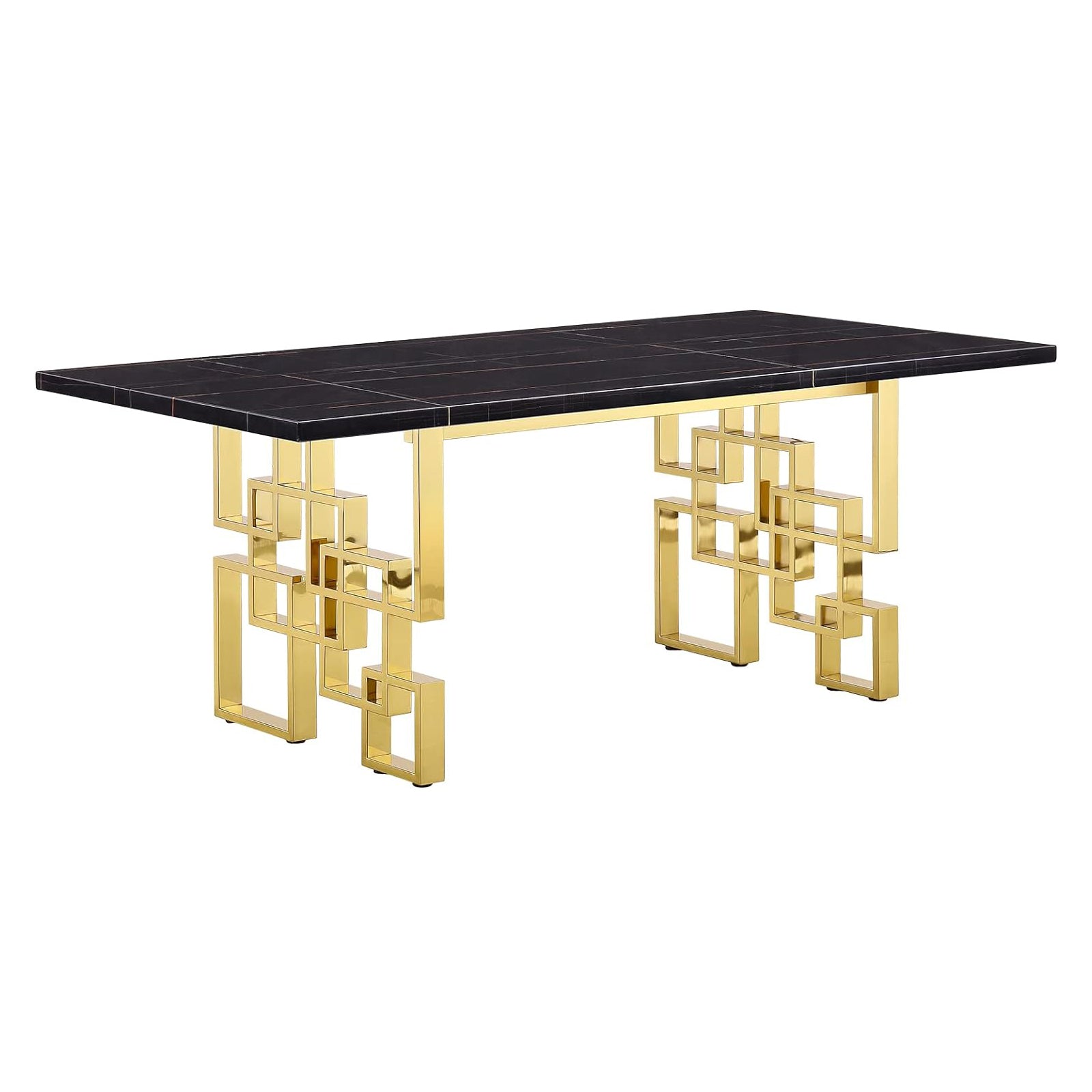 Black dining table | 78" Rectangle Top | Gold Metal geometric legs | T218
