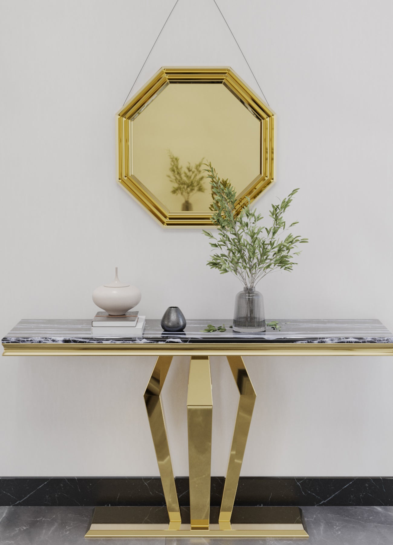 Gold 24" Octagon Geometric Mirror Wall | W101