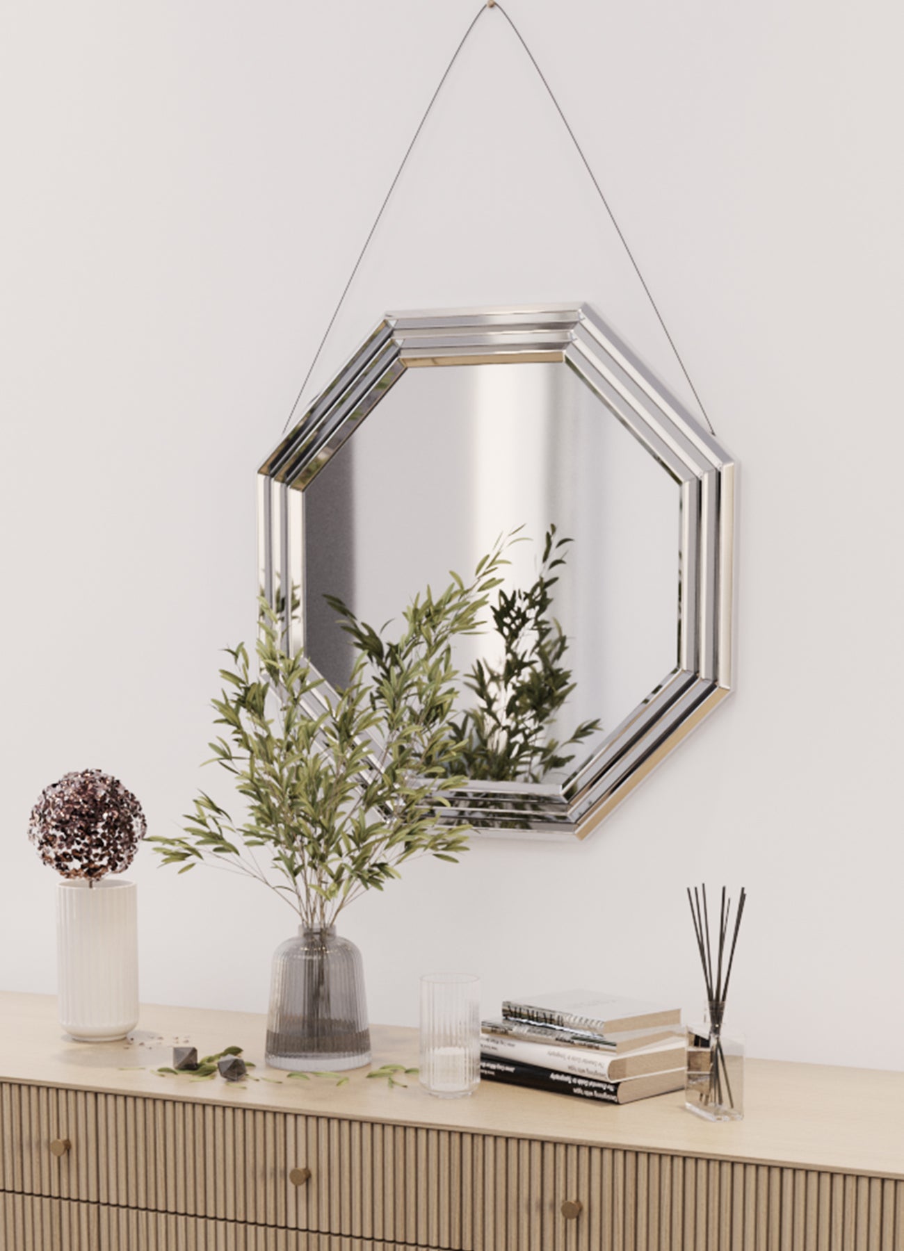Silver  24" Octagon Geometric Mirror Wall | W100