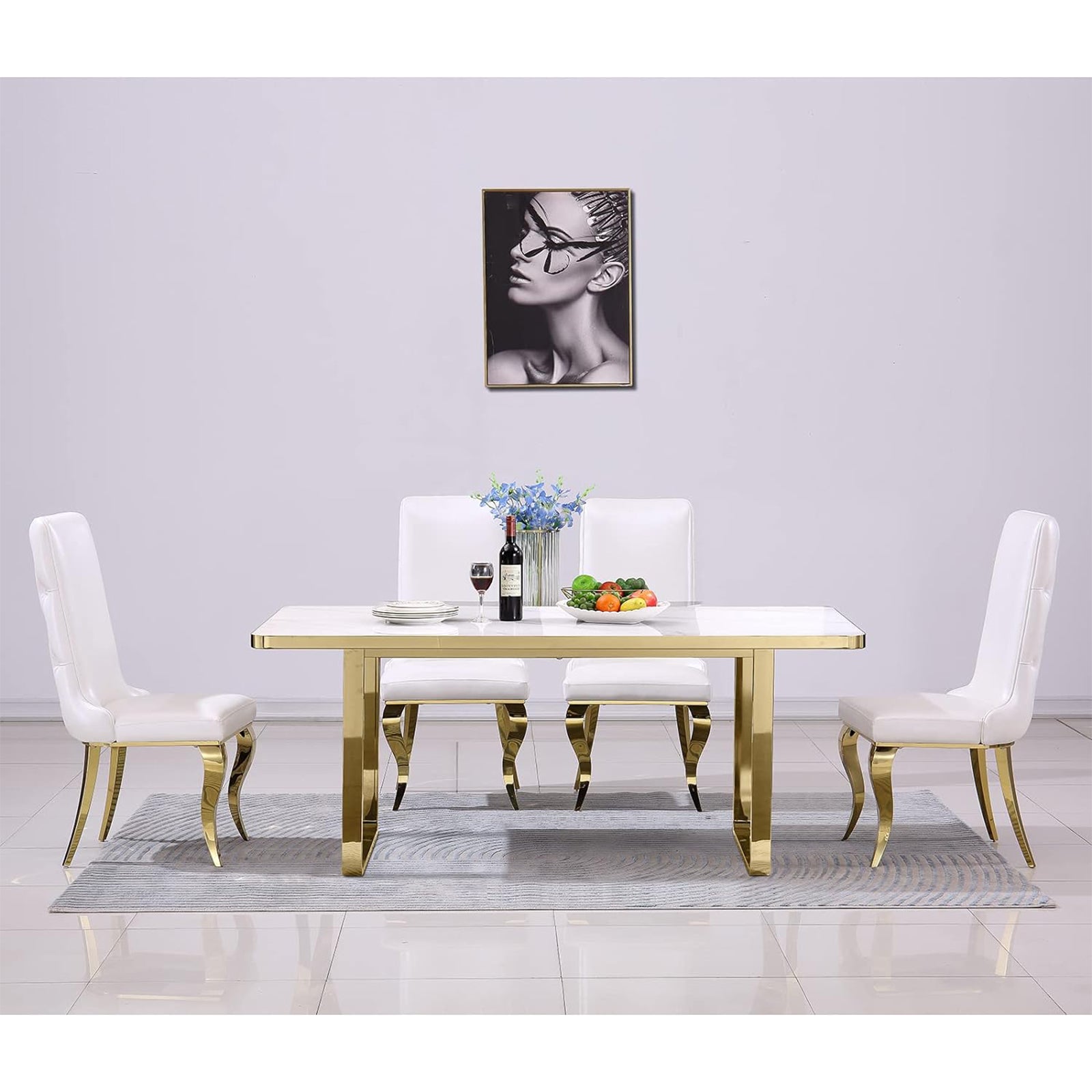 708 Set | AUZ White and Gold Dining room Sets for 6