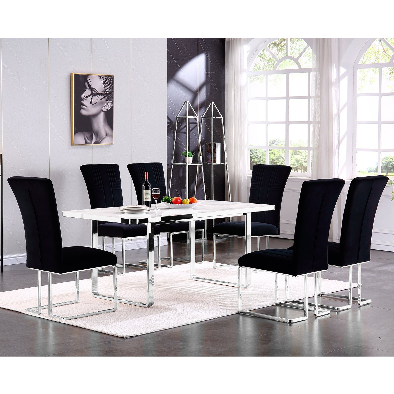 Black Velvet dining chairs | Metal Sled Base| C121