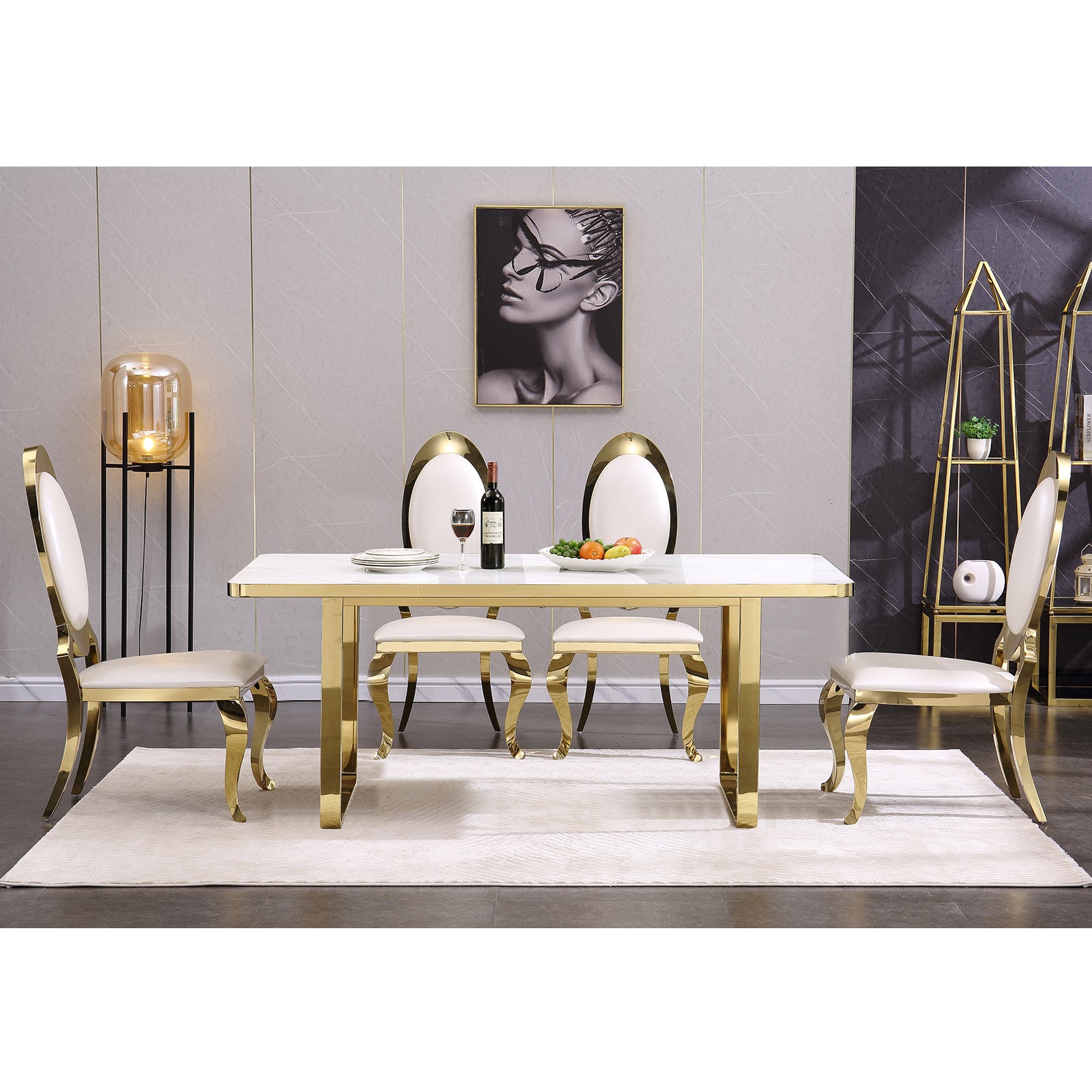 703 Set | AUZ White and Gold Dining room Sets for 6