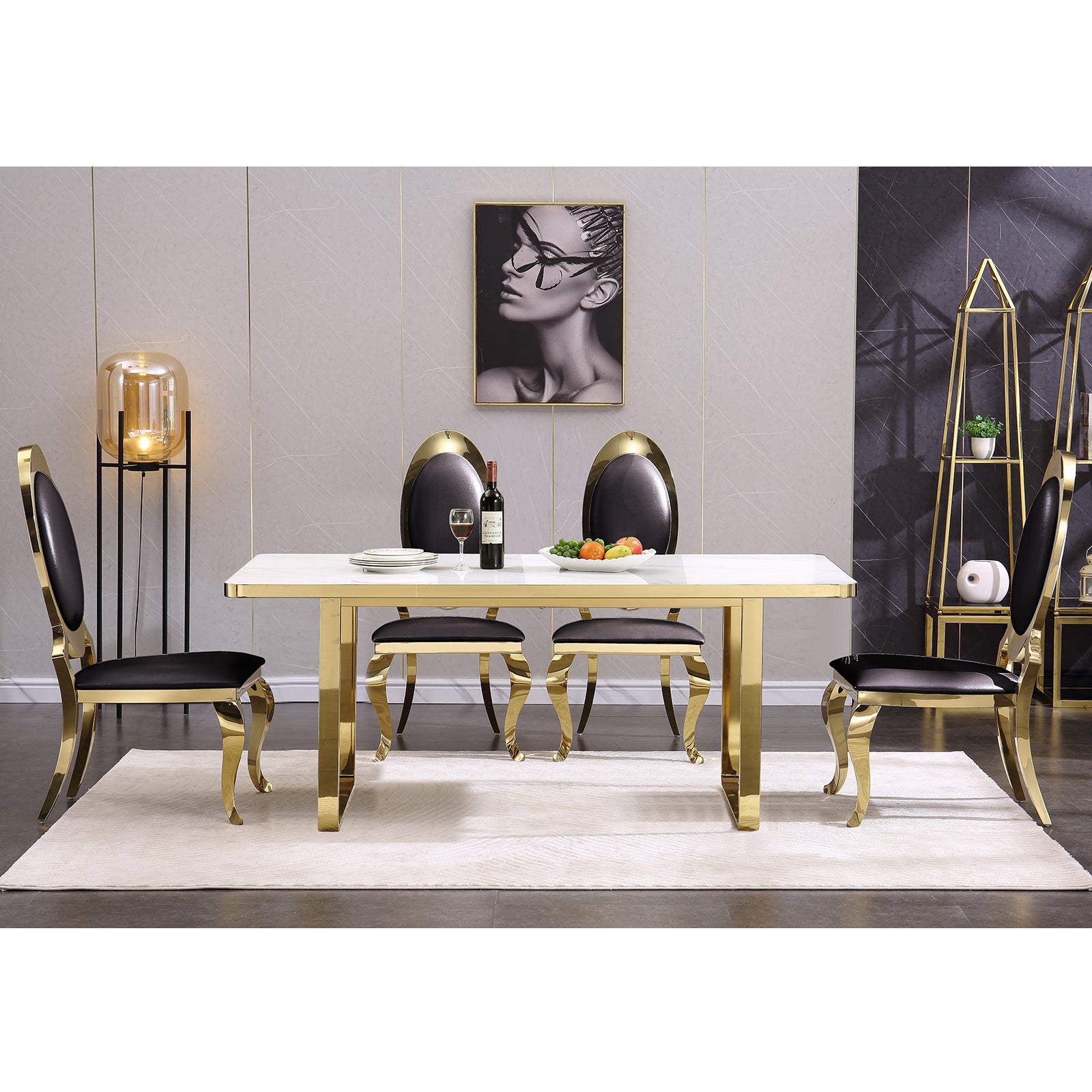 704 Set | AUZ Black and Gold Dining room Sets for 6