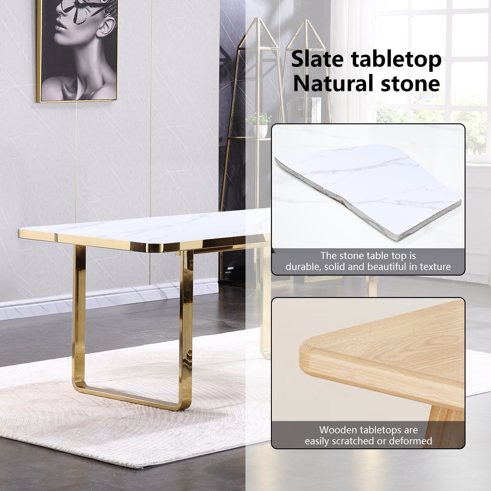 708 Set | AUZ White and Gold Dining room Sets for 6