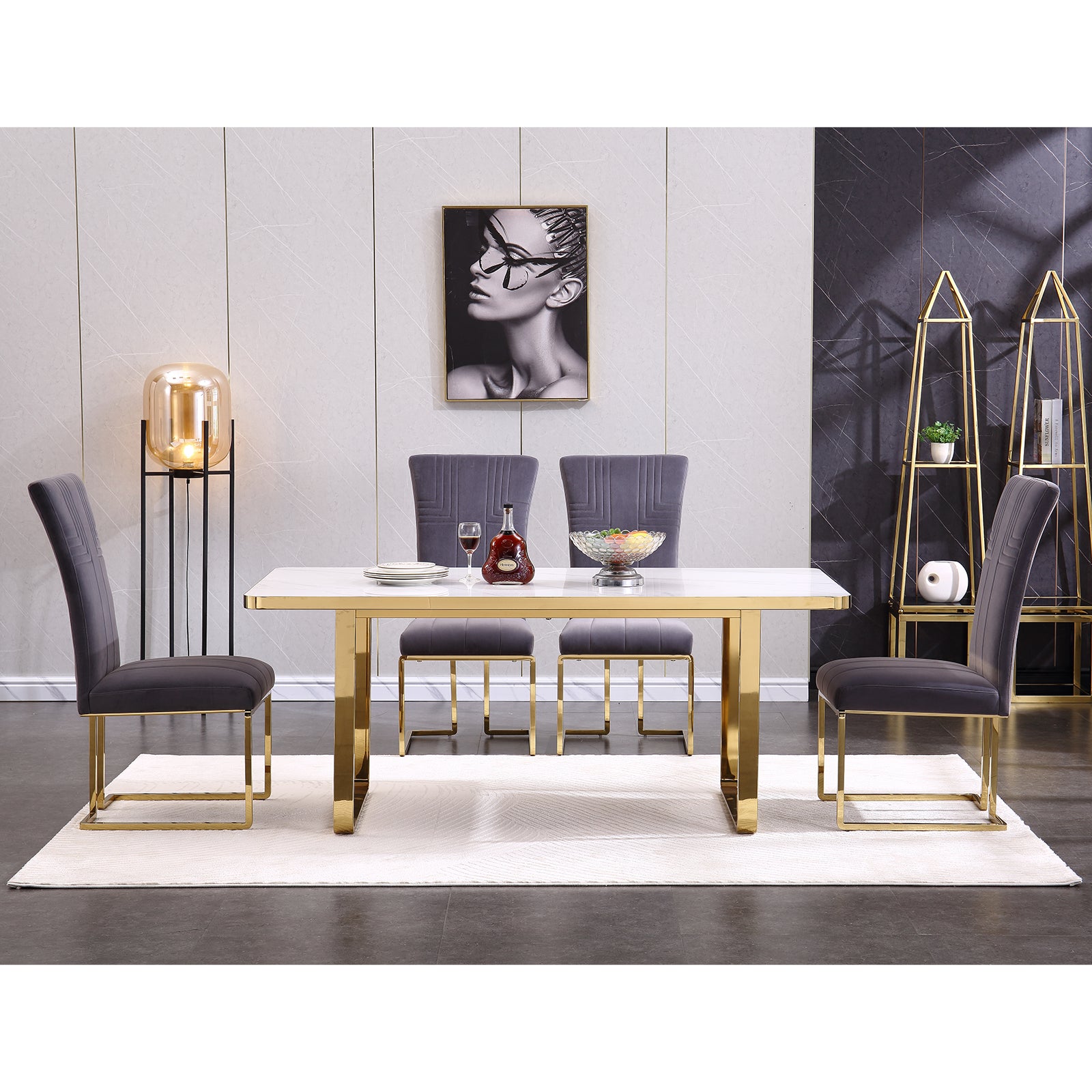 Gray Velvet dining chairs | Metal Sled Base| C119