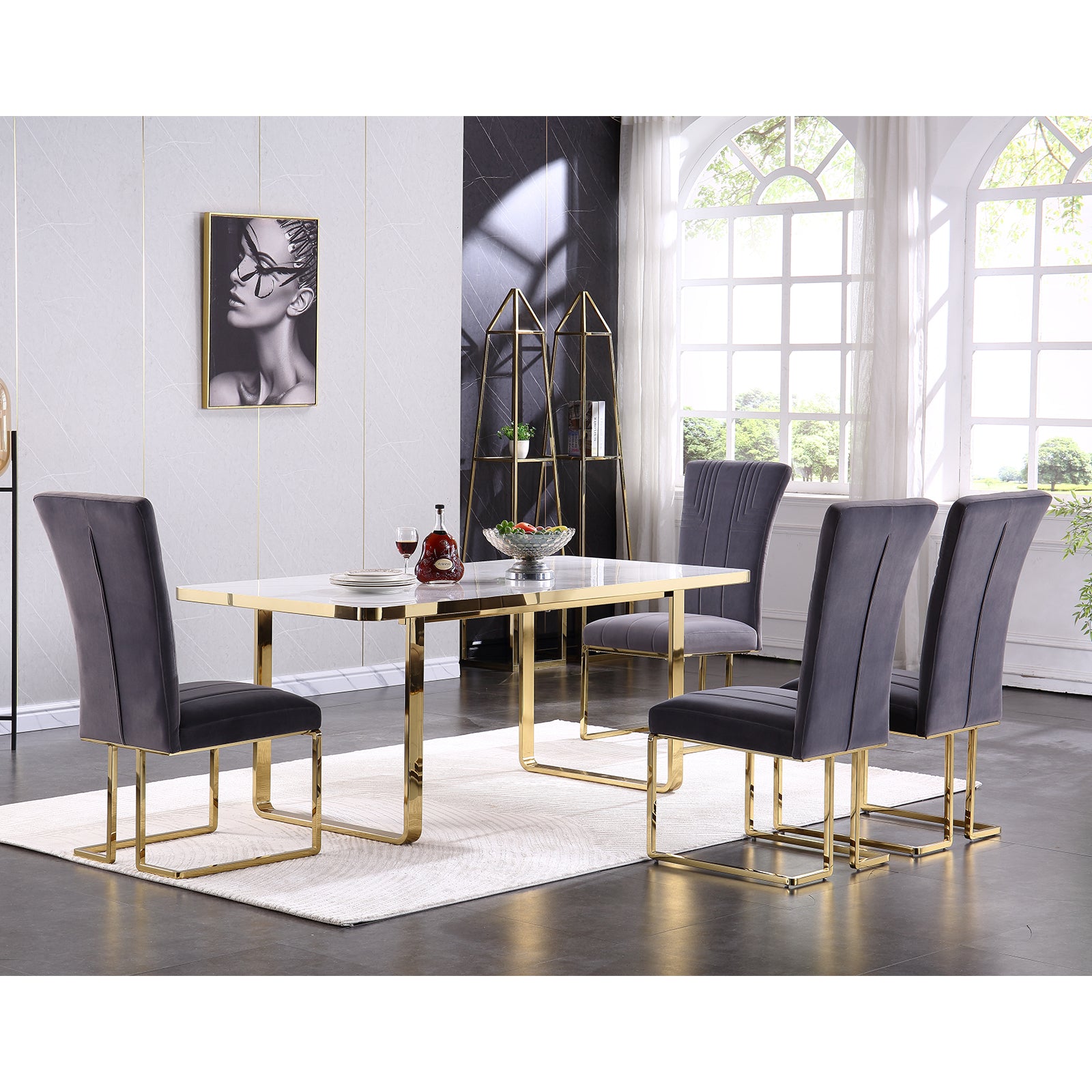 Gray Velvet dining chairs | Metal Sled Base| C119