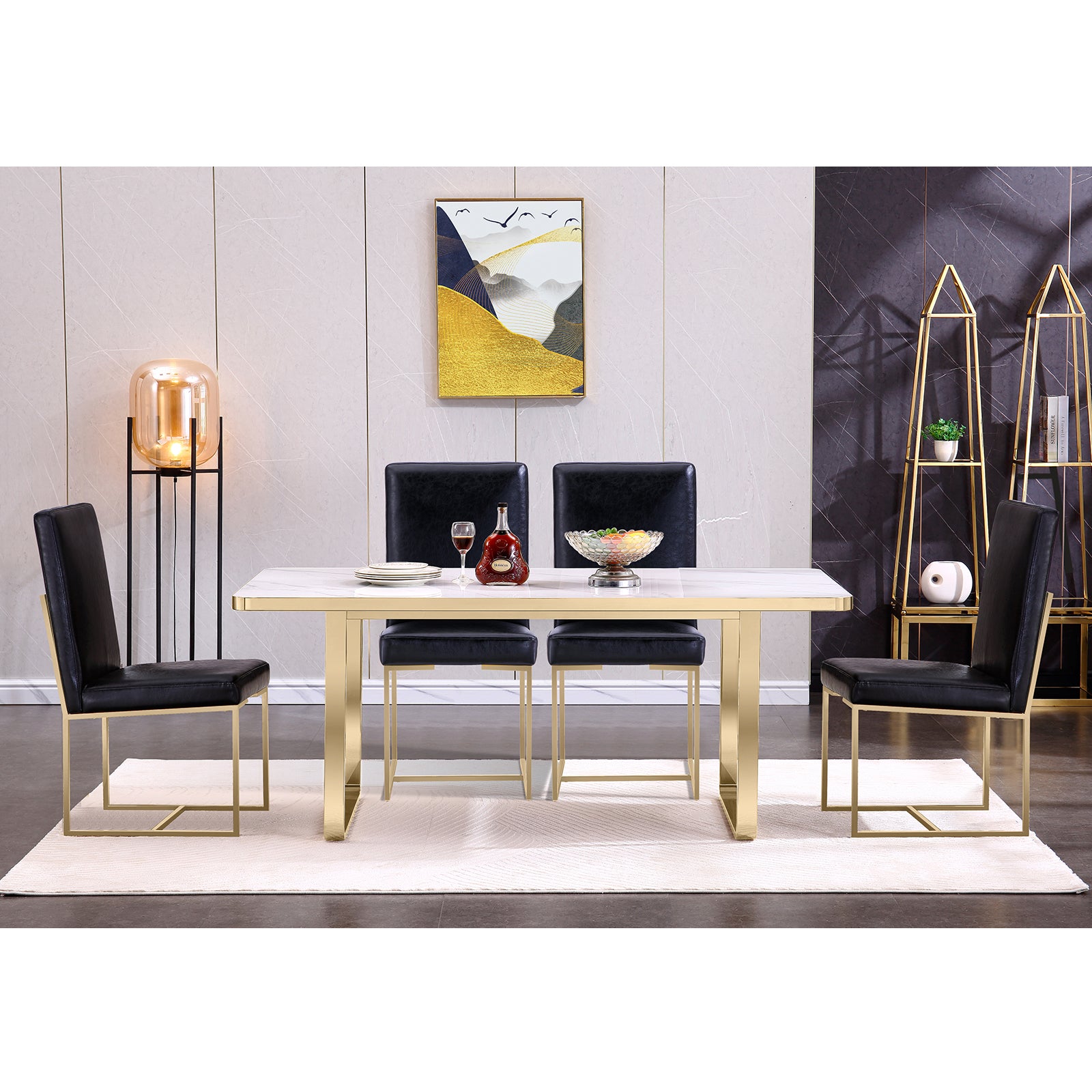 712 Set | AUZ Black and Gold Dining room Sets for 6