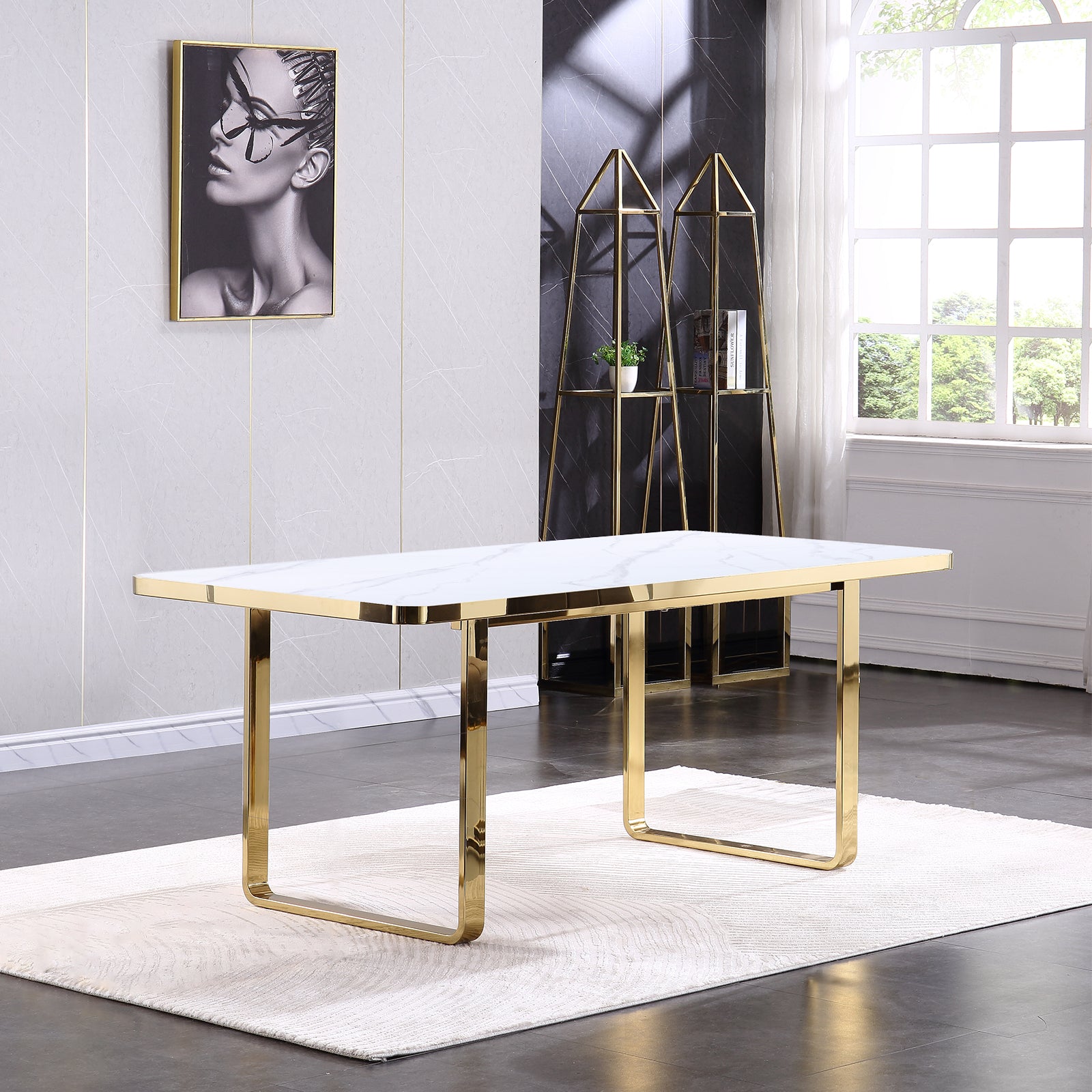 703 Set | AUZ White and Gold Dining room Sets for 6