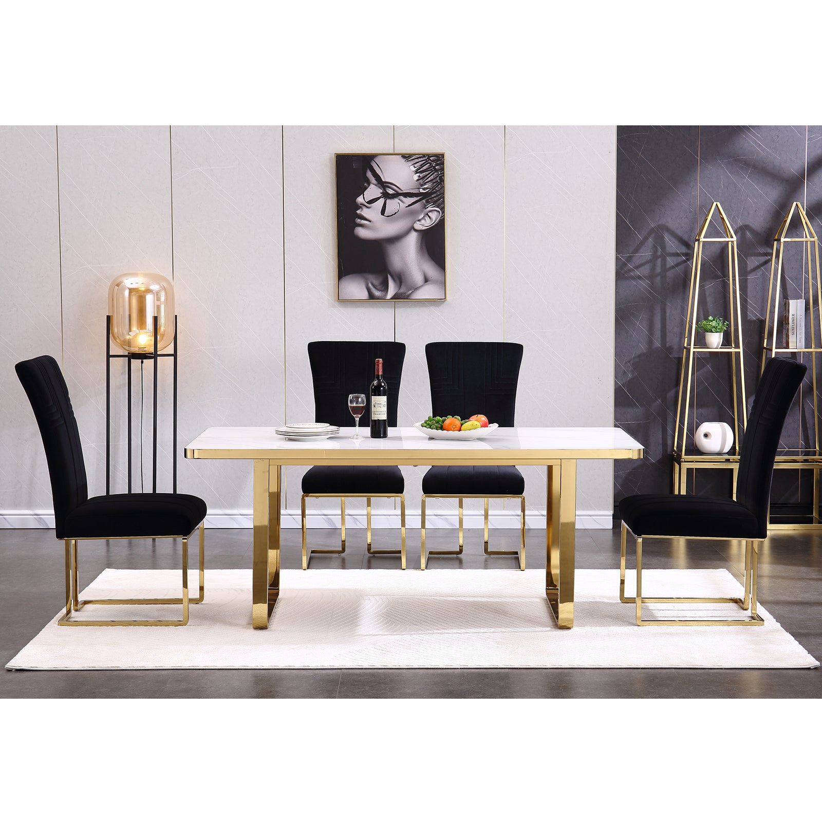 710 Set | AUZ Black and Gold Dining room Sets for 6