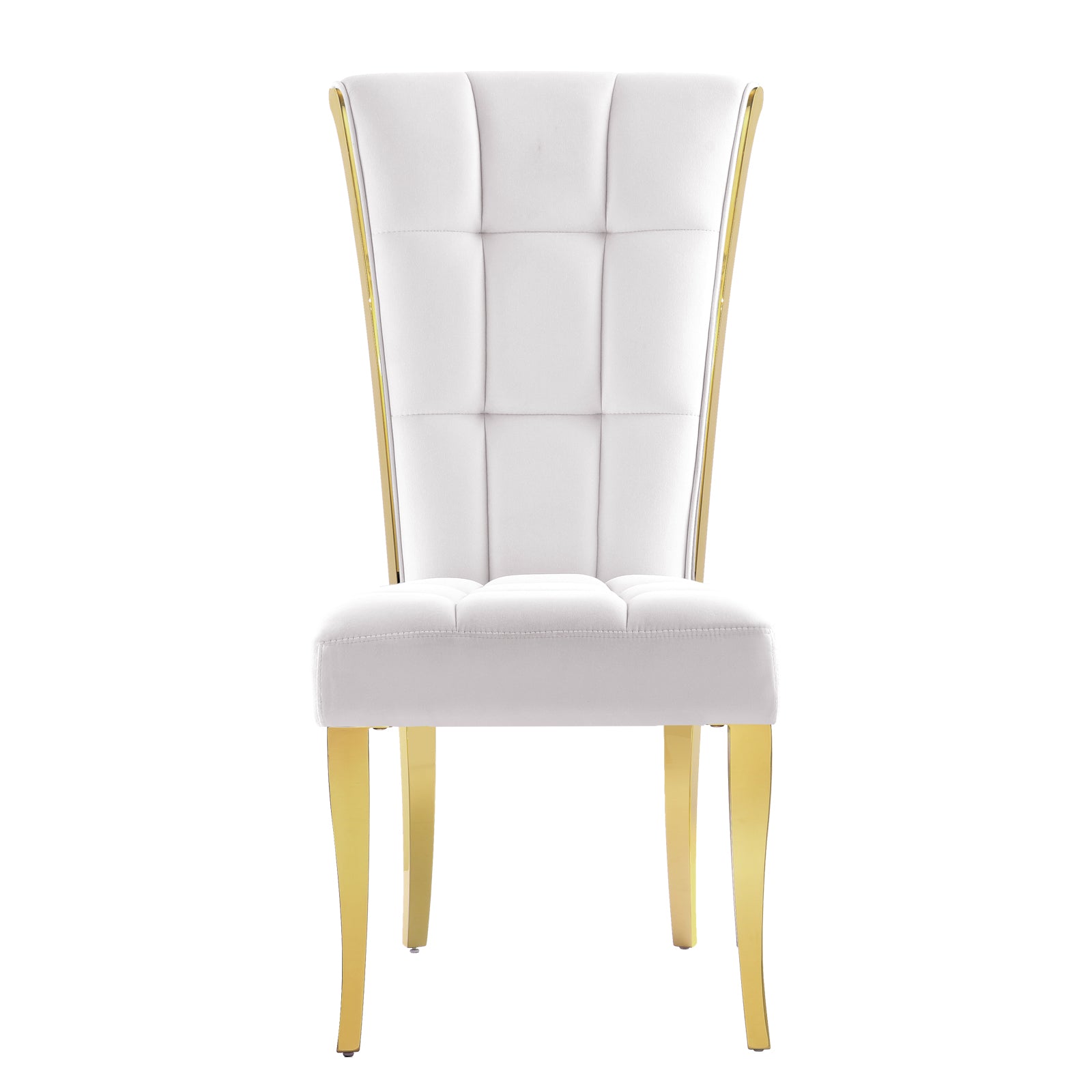 White Velvet Dining Chairs | Geometric square back| Metal legs| C175 High back with Plush Ring
