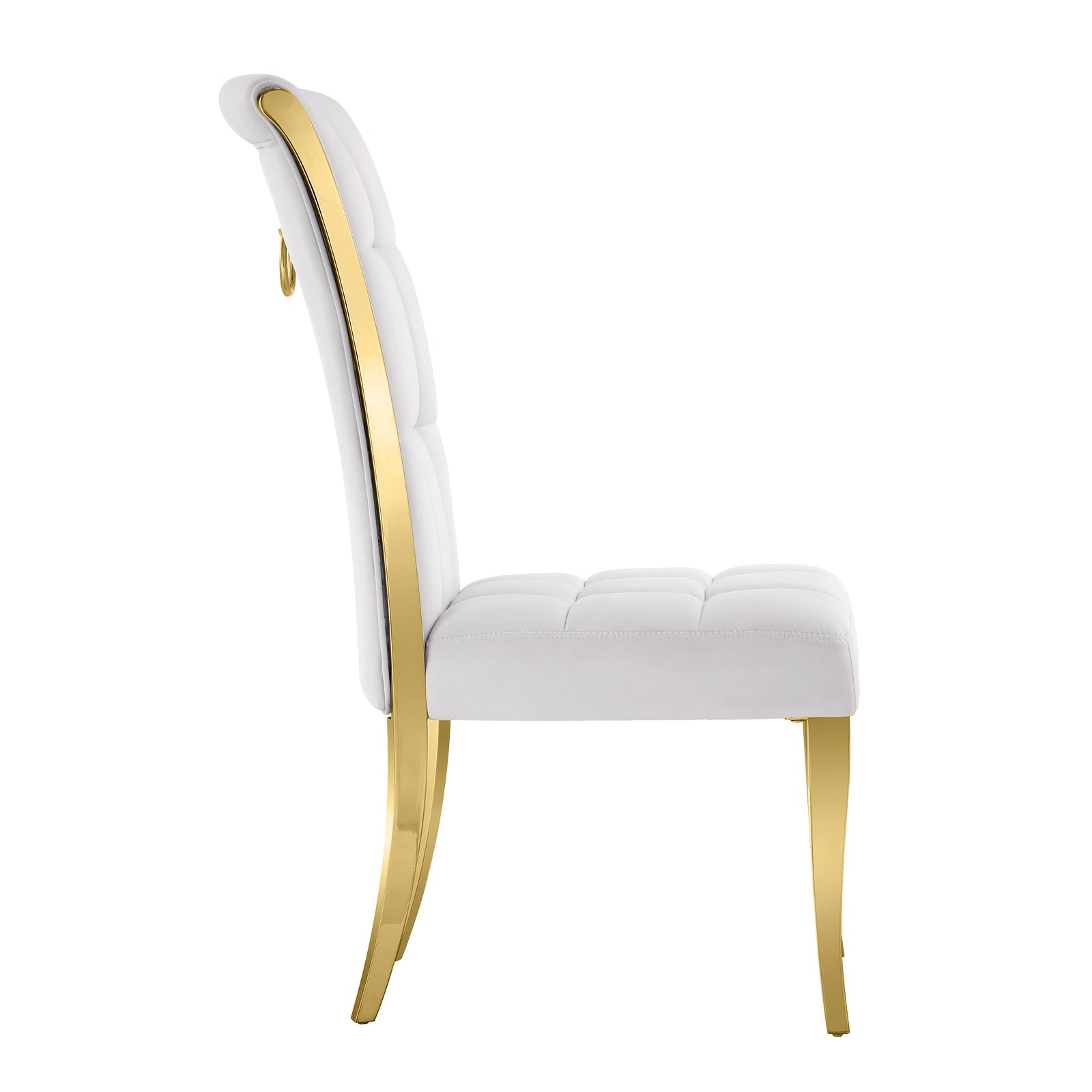 White Velvet Dining Chairs | Geometric square back| Metal legs| C175 High back with Plush Ring