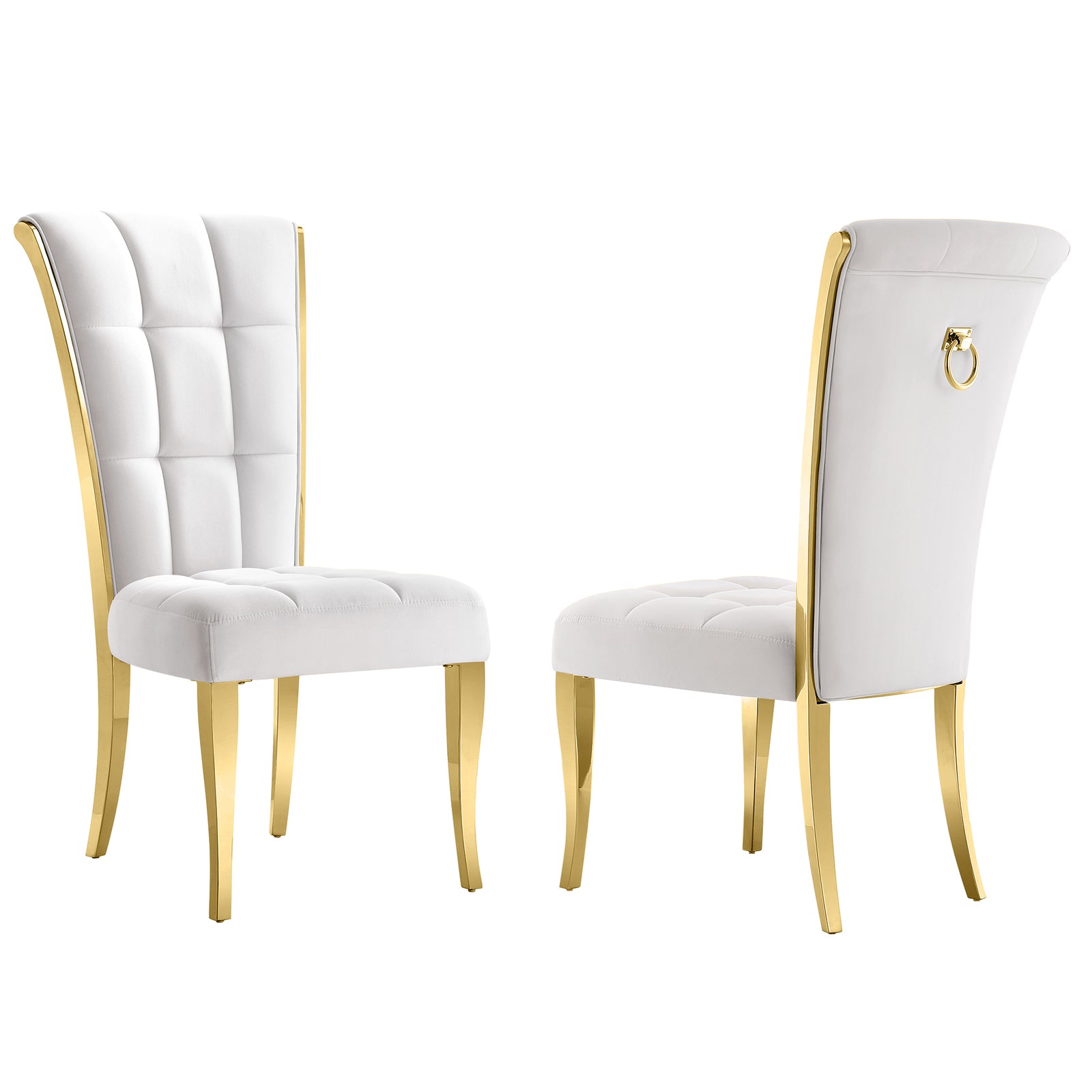 White Velvet Dining Chairs | Geometric square back| Metal legs| C175 High back with Plush Ring