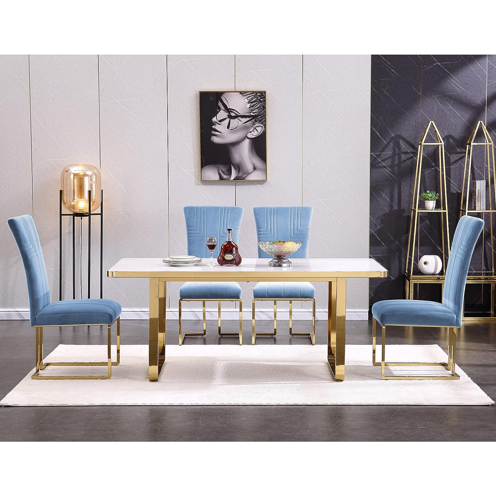 711 Set | AUZ Blue and Gold Dining room Sets for 6