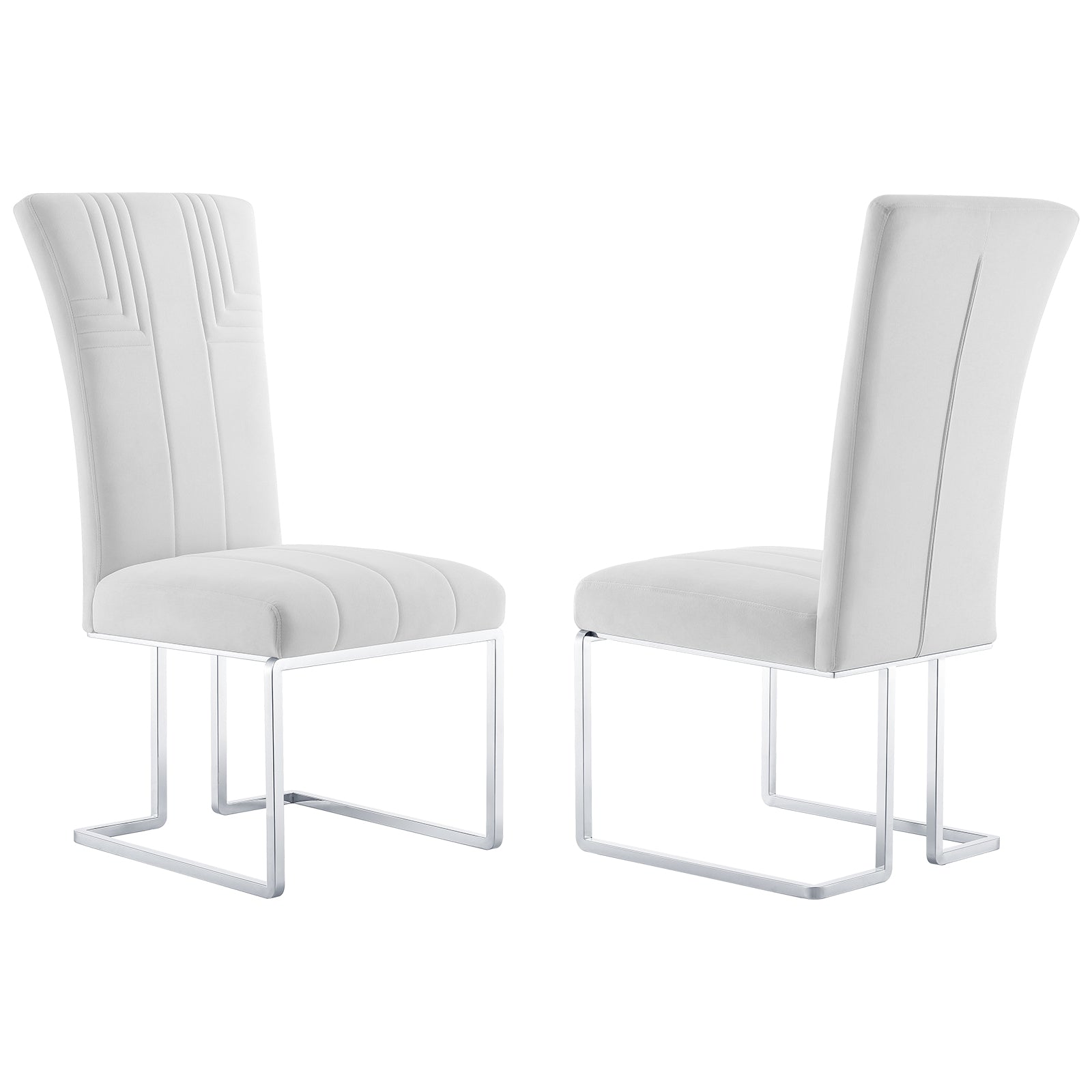 Off white Velvet dining chairs | Metal Sled Base| C118