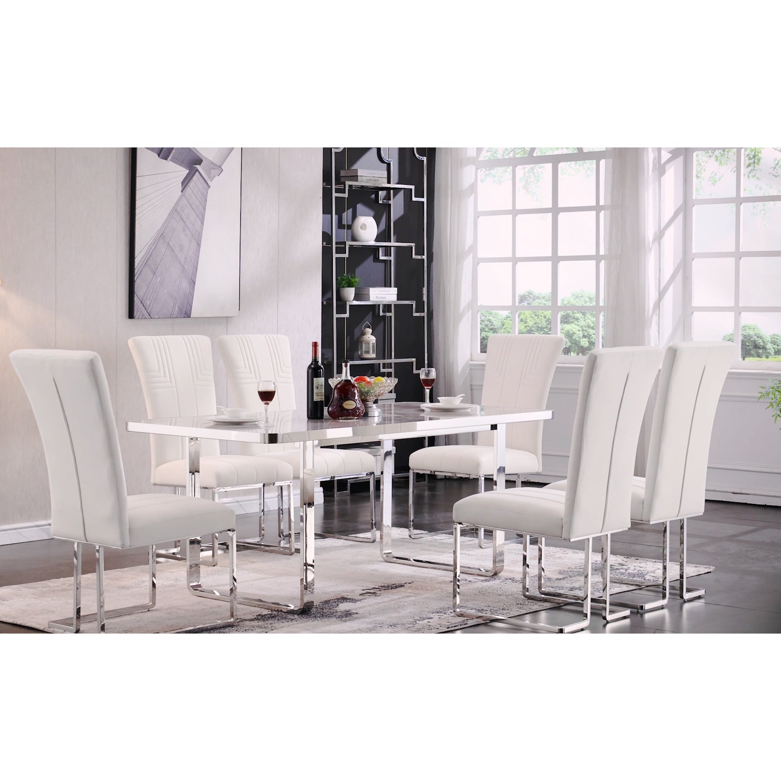 Off white Velvet dining chairs | Metal Sled Base| C118