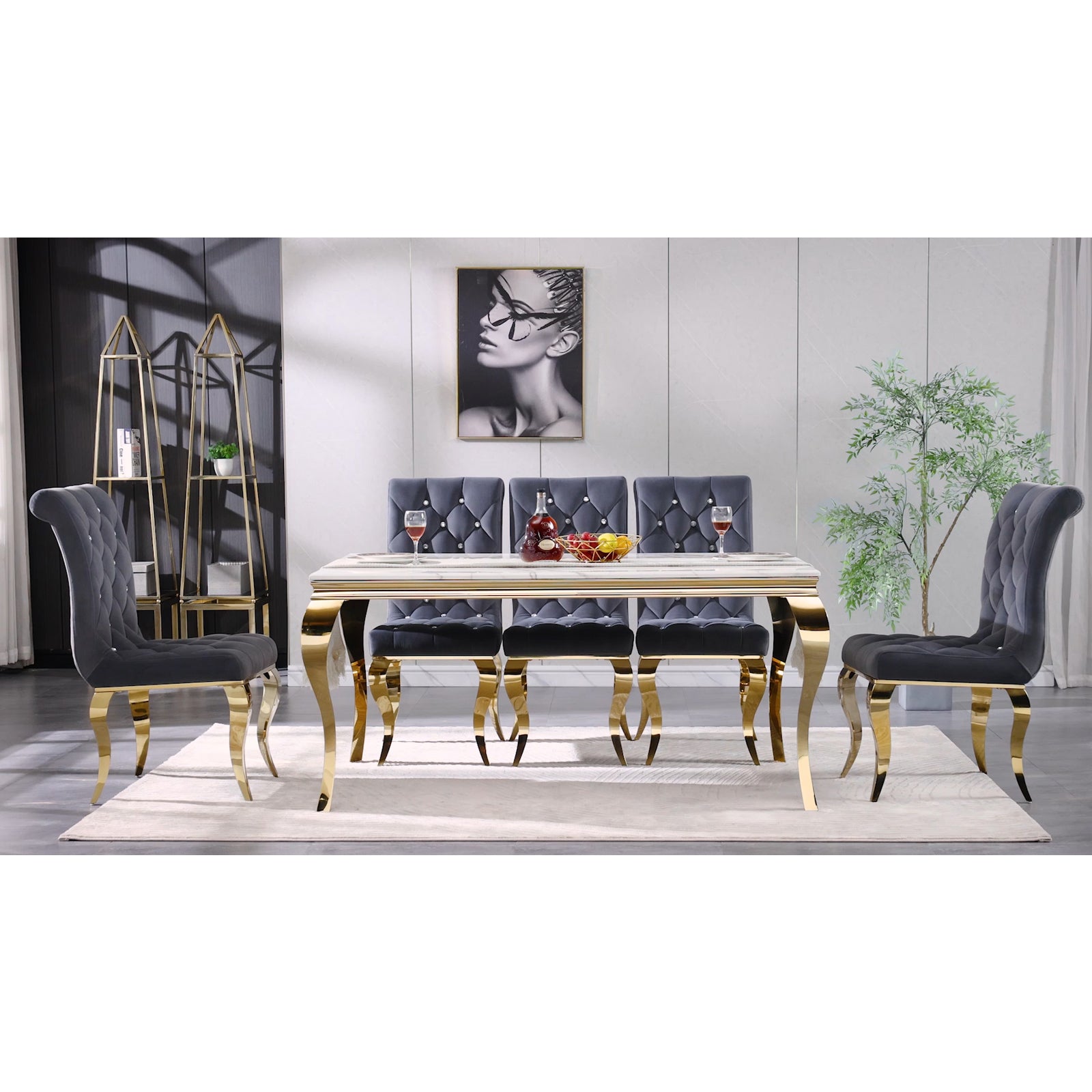 Gray Velvet dining Chairs| Button Tufted Crystal Back | C132