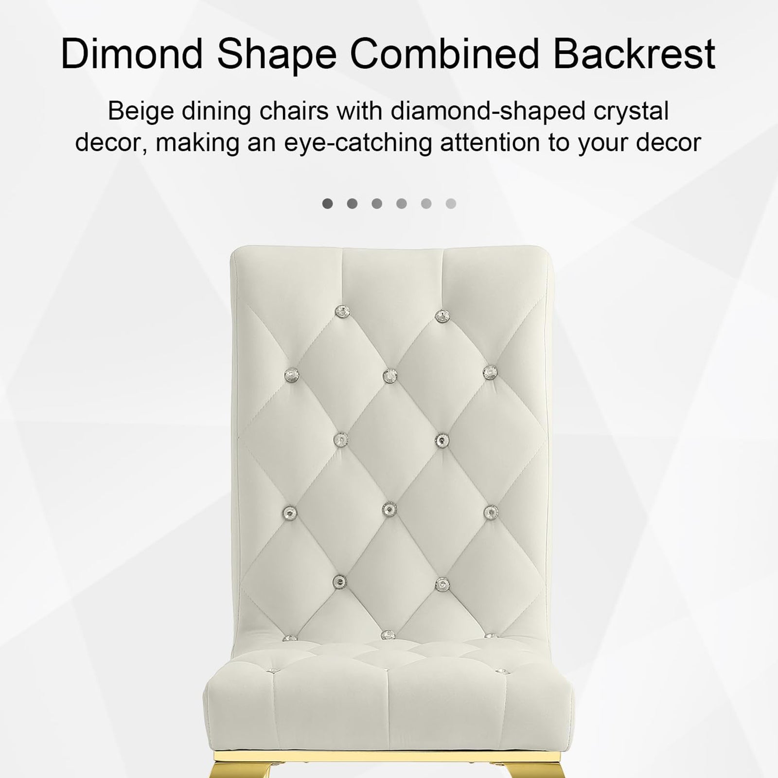 White Gold Velvet dining Chairs| Button Tufted Crystal Back | C135