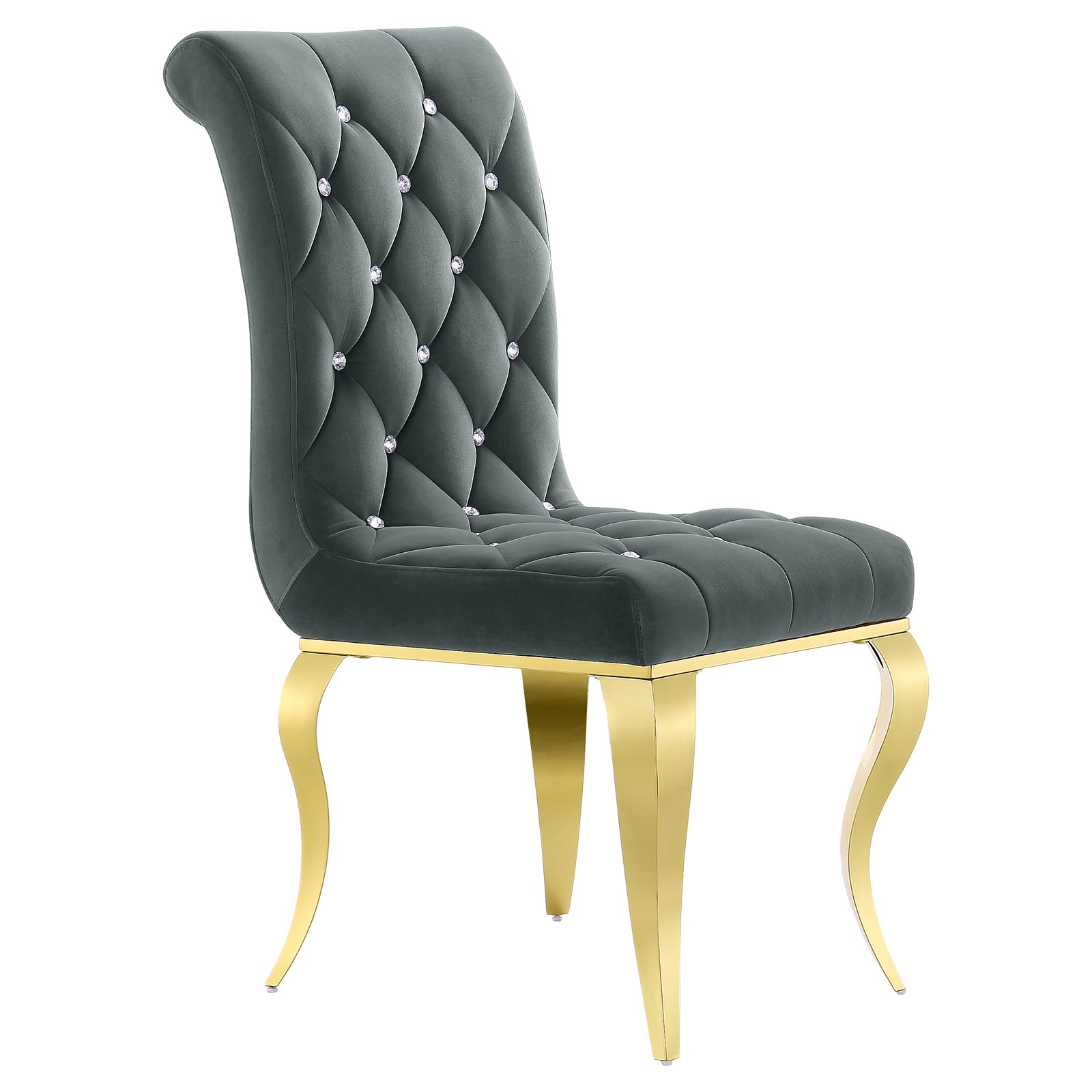 Gray Velvet dining Chairs| Button Tufted Crystal Back | C132