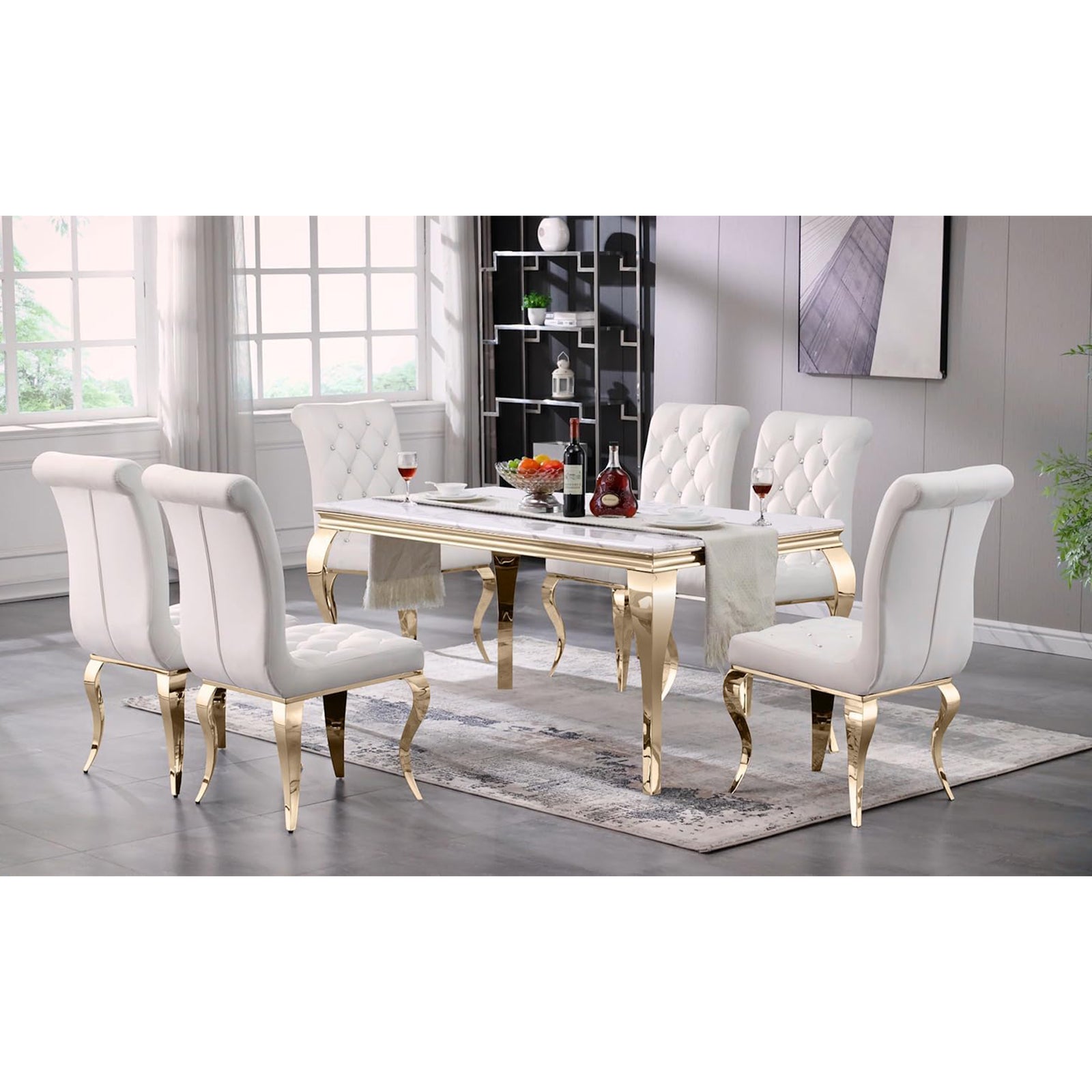 654-Set | AUZ White and Gold Dining room Sets for 6