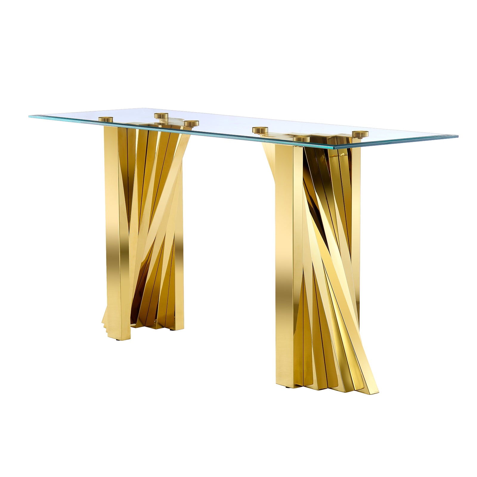Gold Glass living room table set | Metal Scalloped Legs | L219