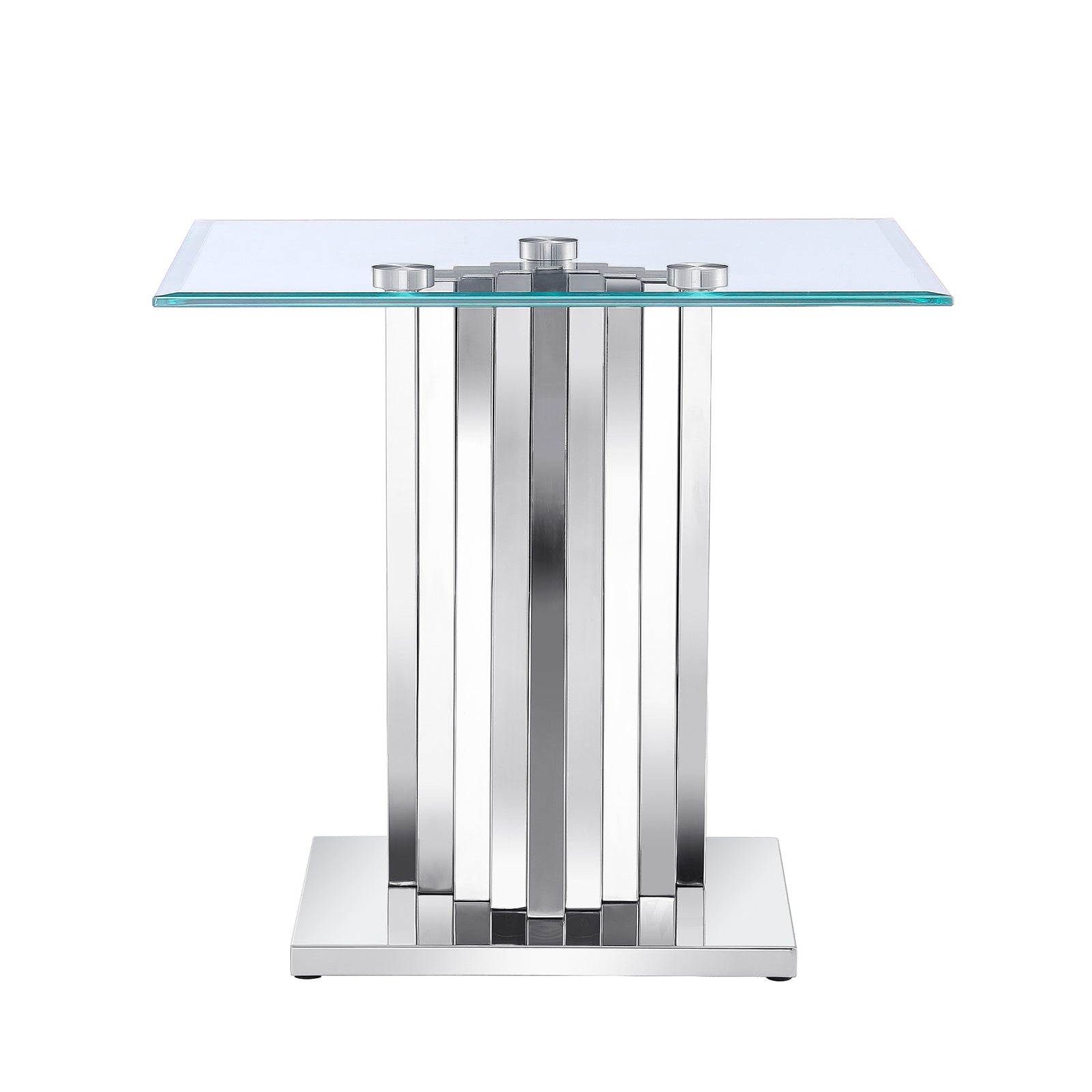 Silver Glass living room table set | Metal Scalloped Legs | L220
