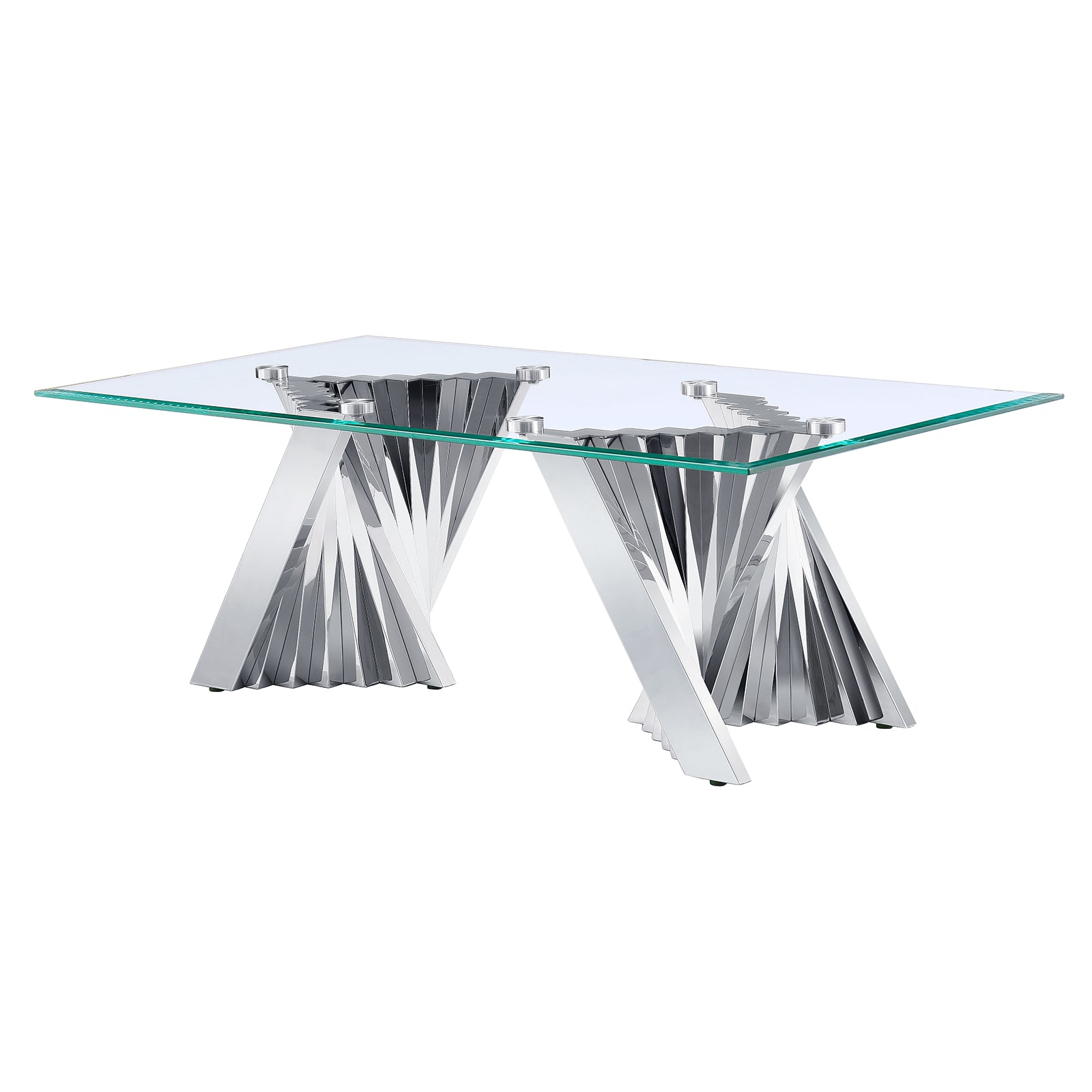 Silver Glass living room table set | Metal Scalloped Legs | L220
