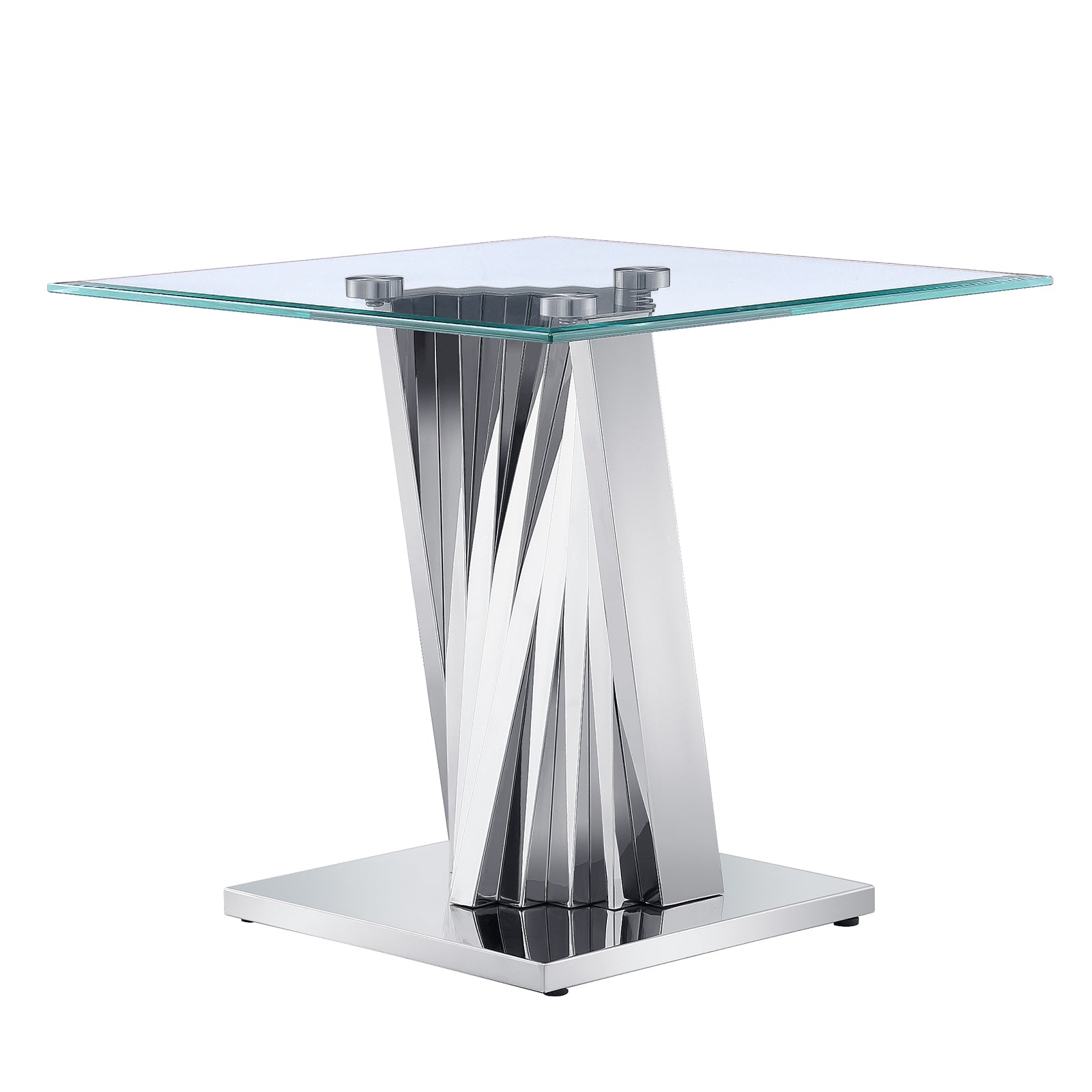 Glass End Table with Silver Polished Metal Scalloped Legs | E412