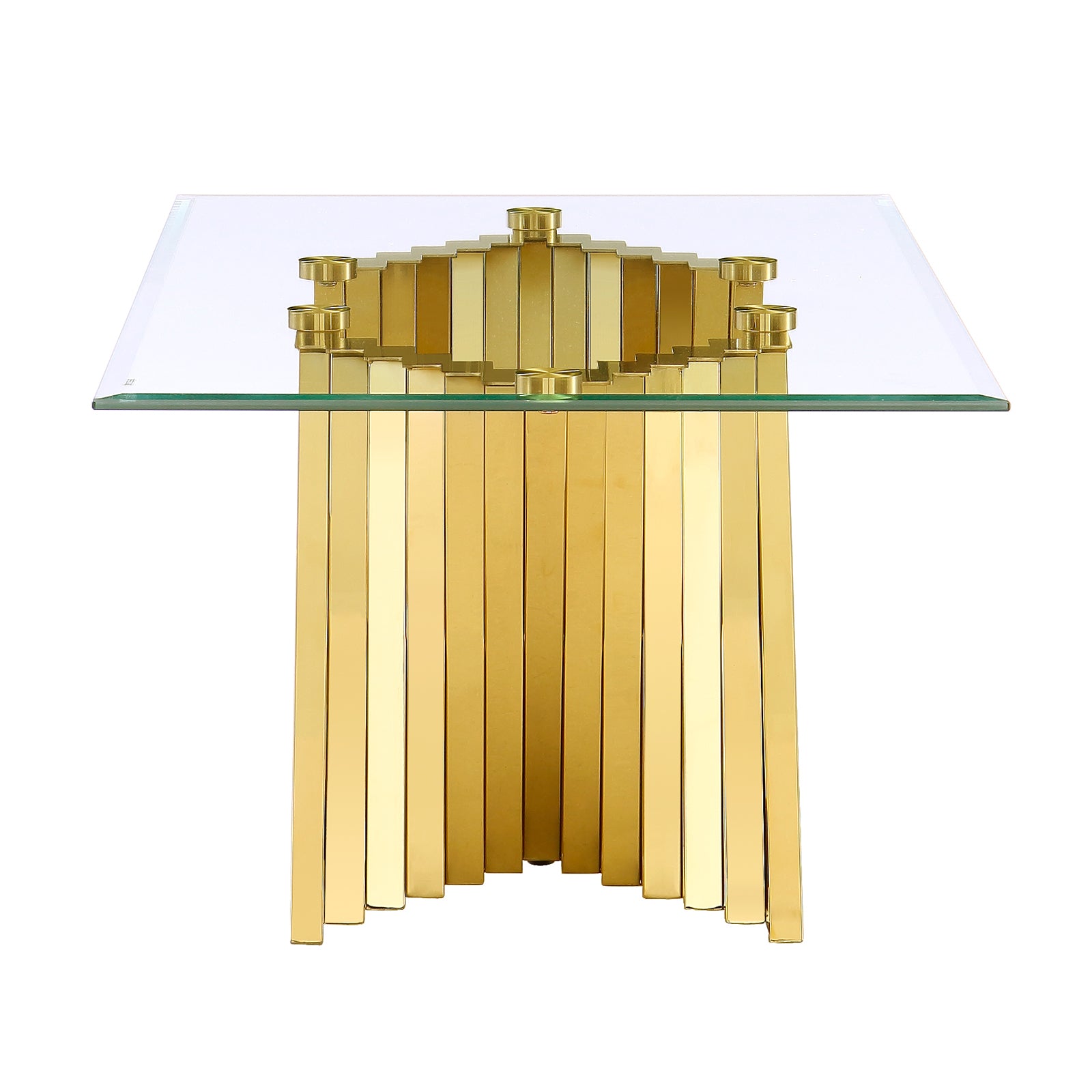 Gold Glass living room table set | Metal Scalloped Legs | L219