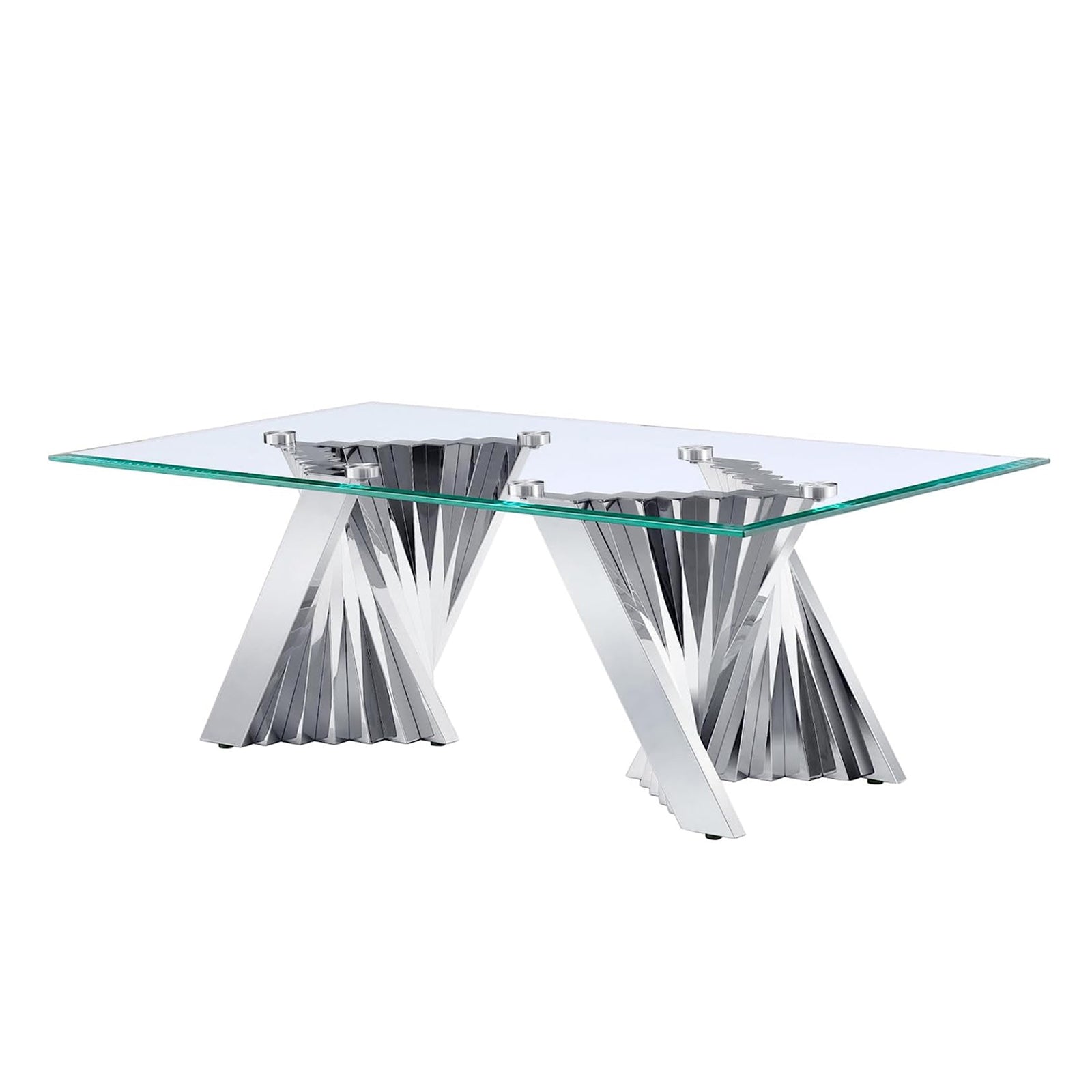Glass Coffee Tables with Silver Metal Scalloped Legs | F310