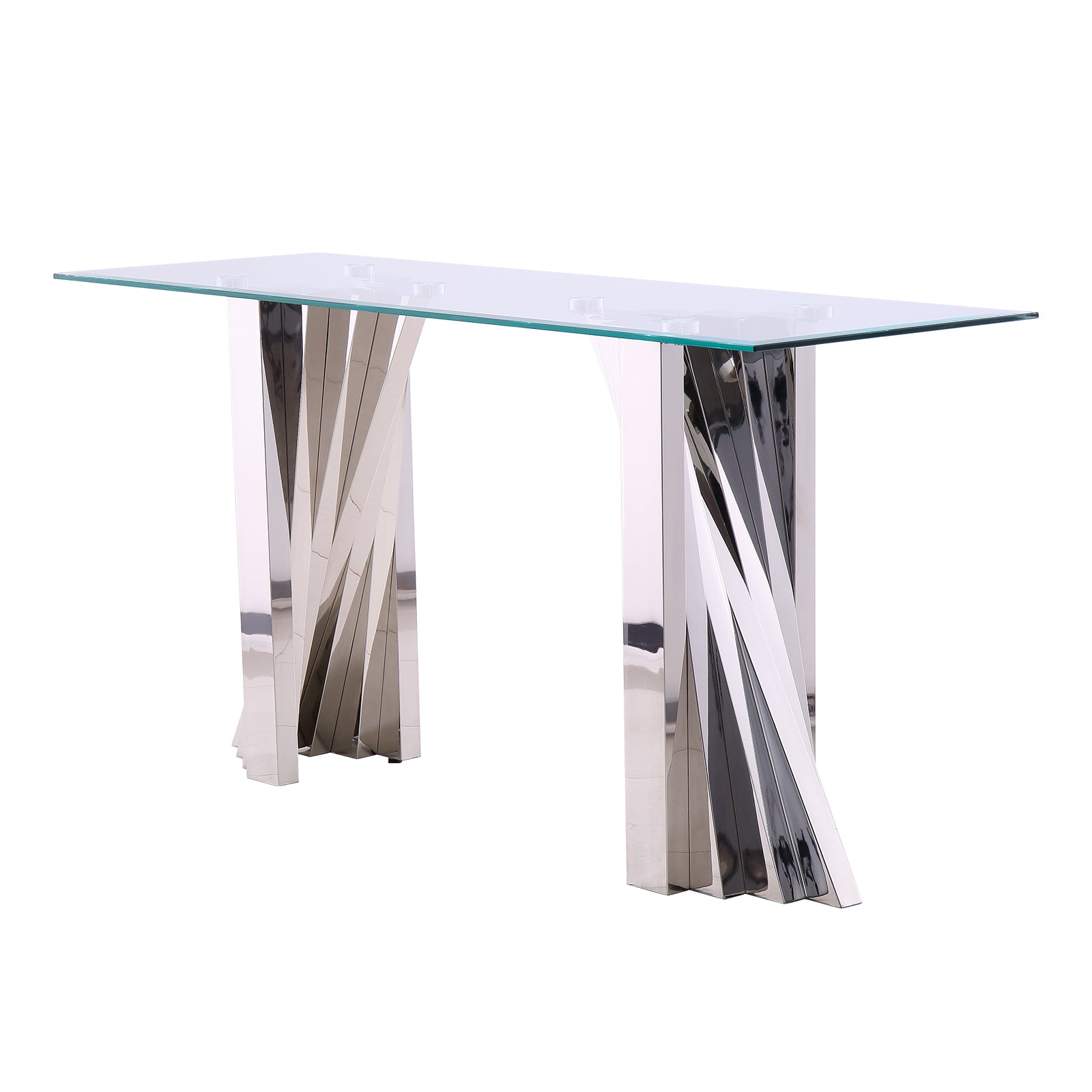 Silver Glass living room table set | Metal Scalloped Legs | L220