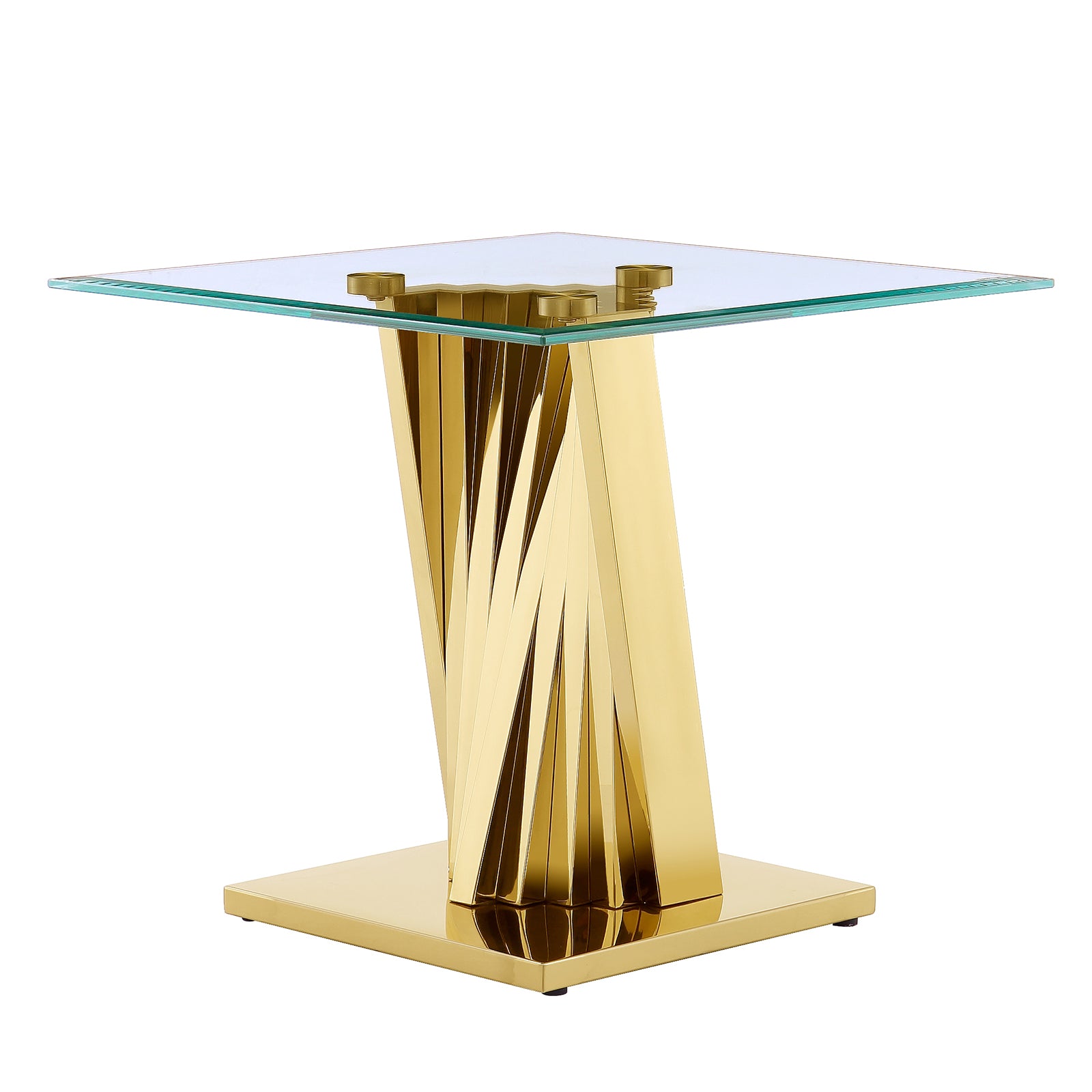 Glass End Table with Gold Polished Metal Scalloped Legs | E413