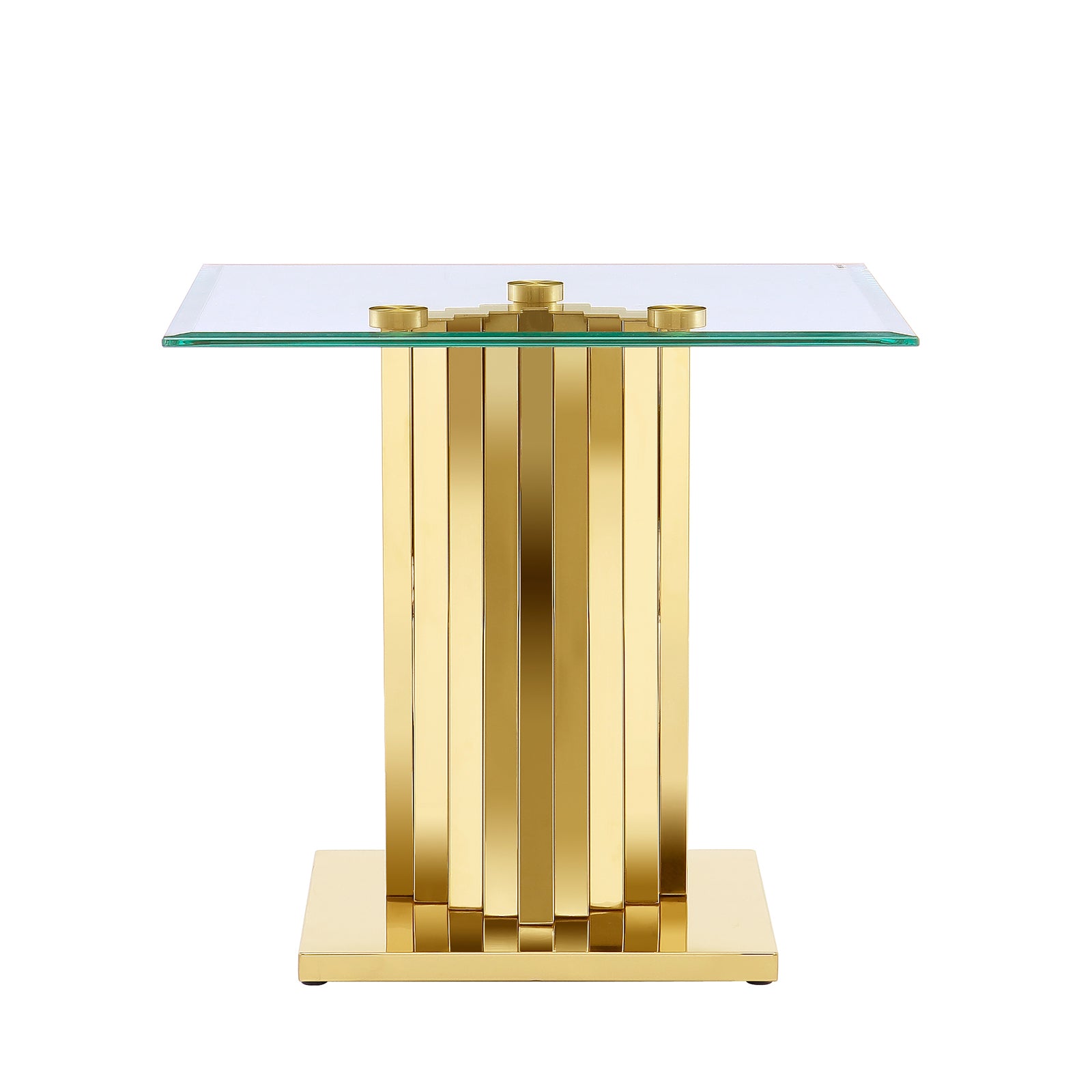 Gold Glass living room table set | Metal Scalloped Legs | L219