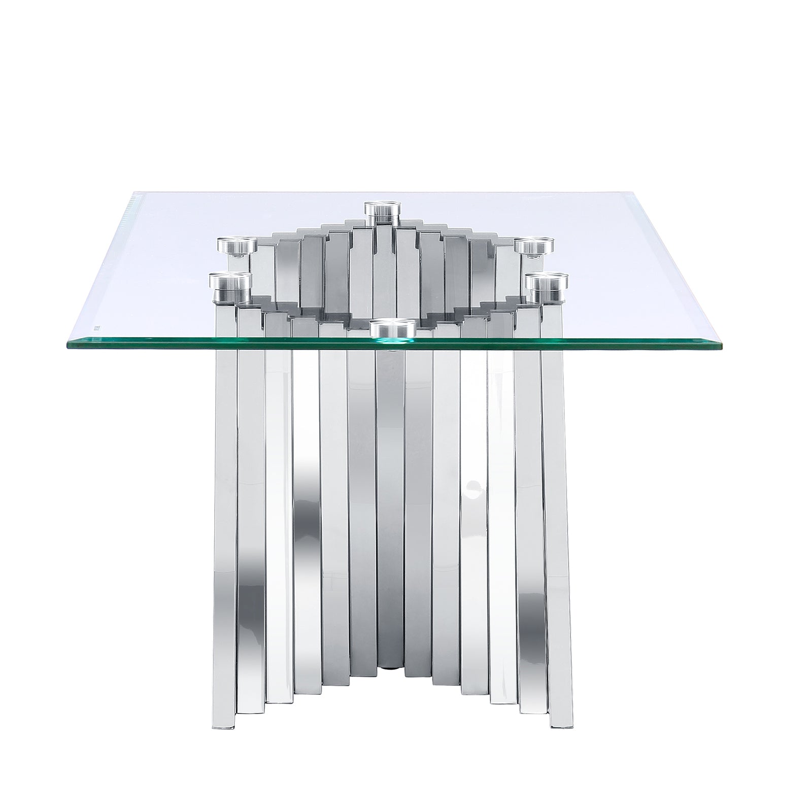 Silver Glass living room table set | Metal Scalloped Legs | L220