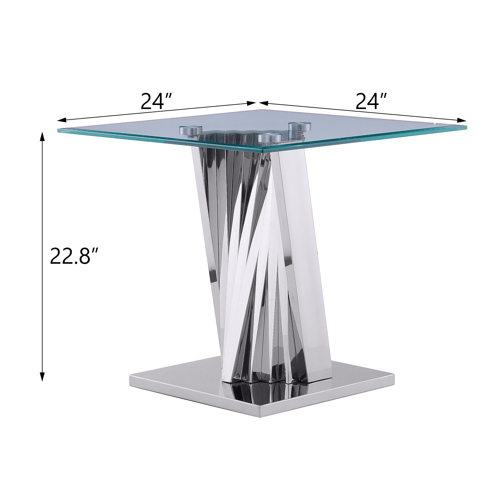 Glass End Table with Silver Polished Metal Scalloped Legs | E412