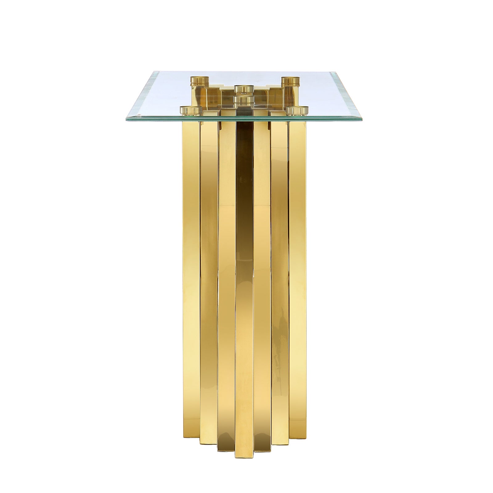 Gold Glass living room table set | Metal Scalloped Legs | L219